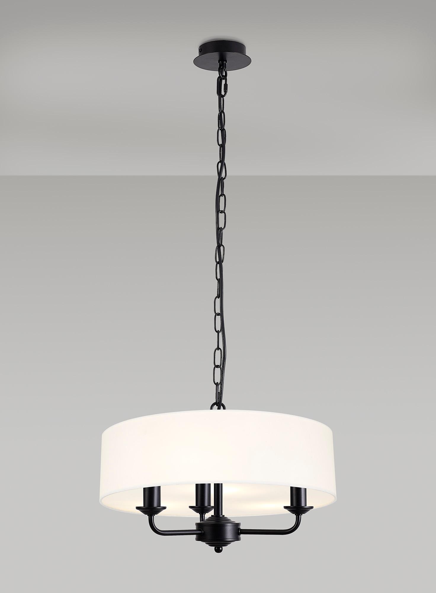 Banyan 3 Light Multi Arm Pendant With 45cm x 15cm Faux Silk Fabric Shade Matt Black/White