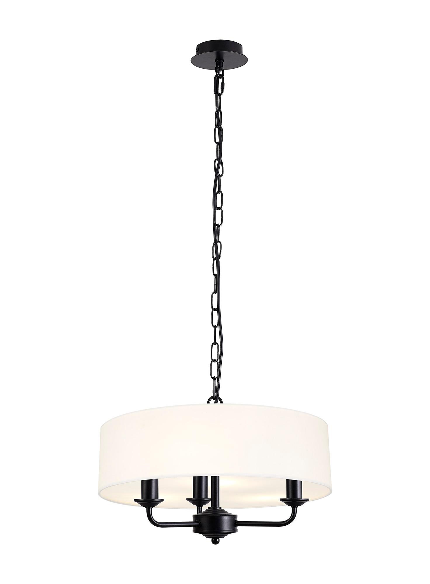 Banyan 3 Light Multi Arm Pendant With 45cm x 15cm Faux Silk Fabric Shade Matt Black/White