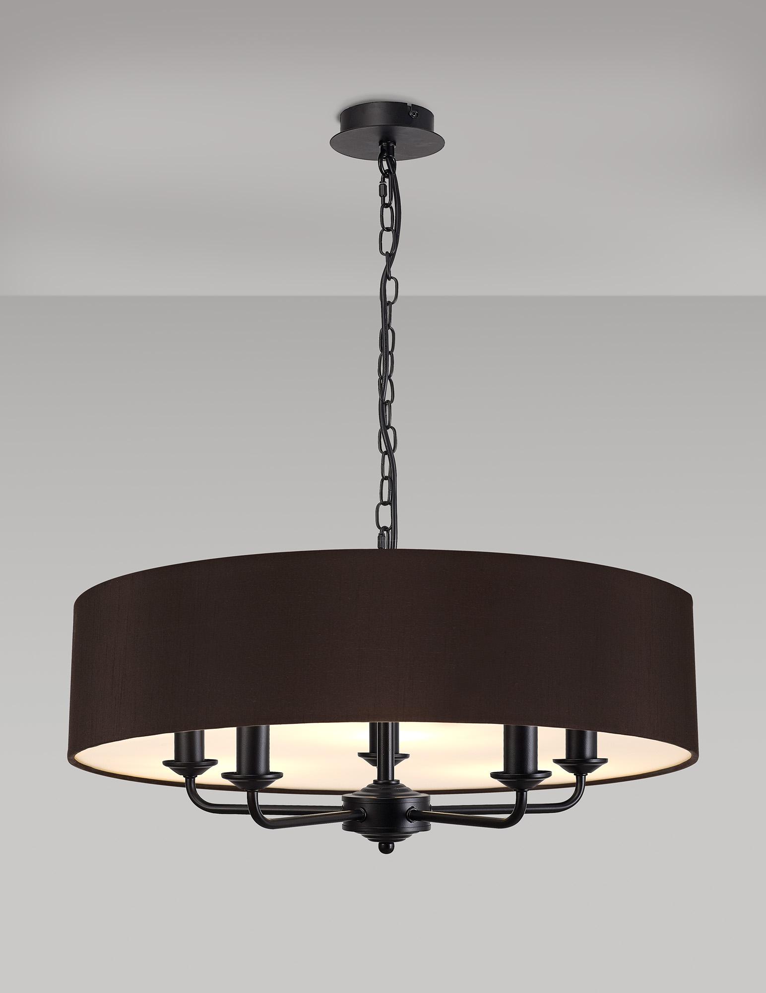 Banyan 5 Light Multi Arm Pendant With 60cm x 15cm Faux Silk Fabric Shade Matt Black/Black