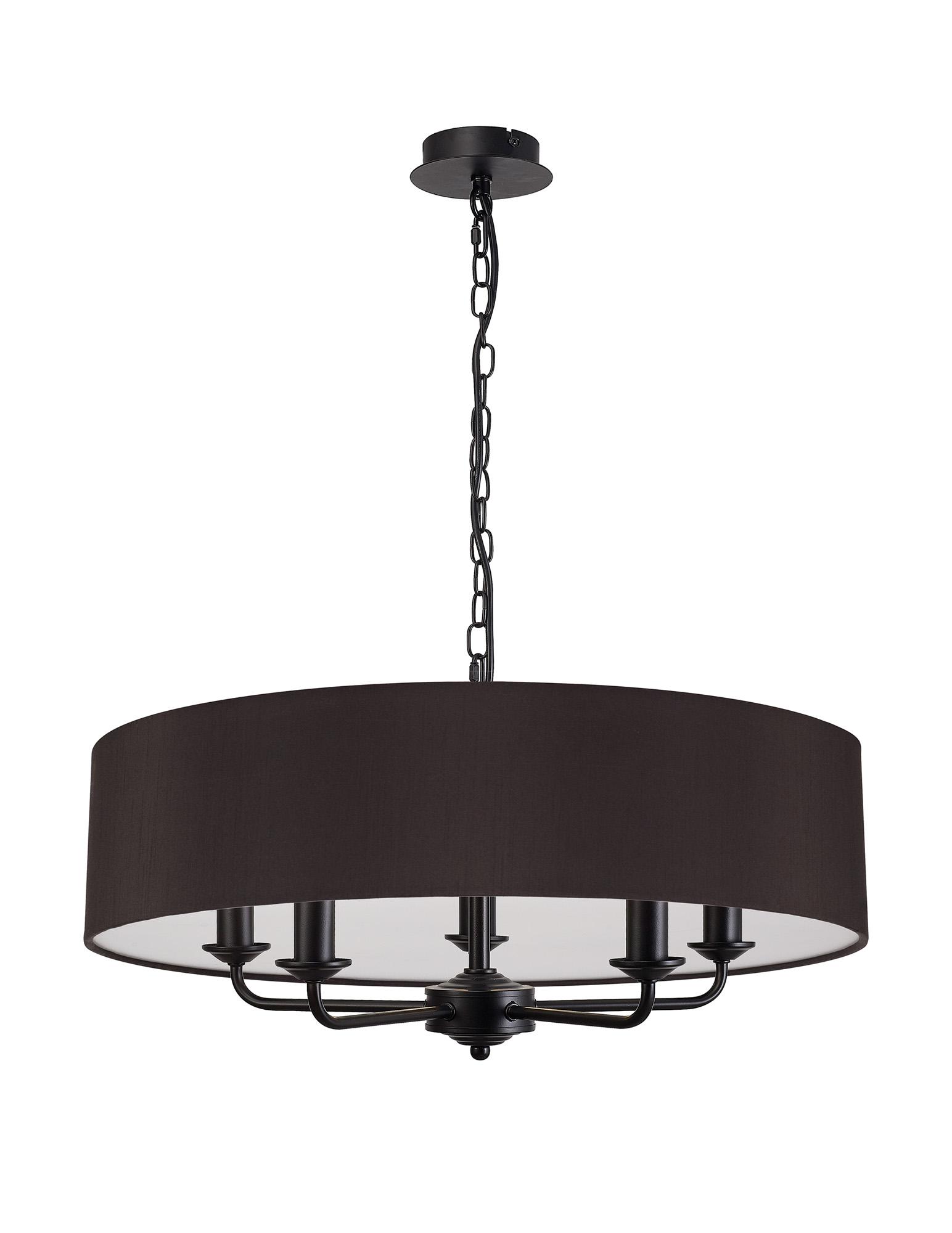 Banyan 5 Light Multi Arm Pendant With 60cm x 15cm Faux Silk Fabric Shade Matt Black/Black
