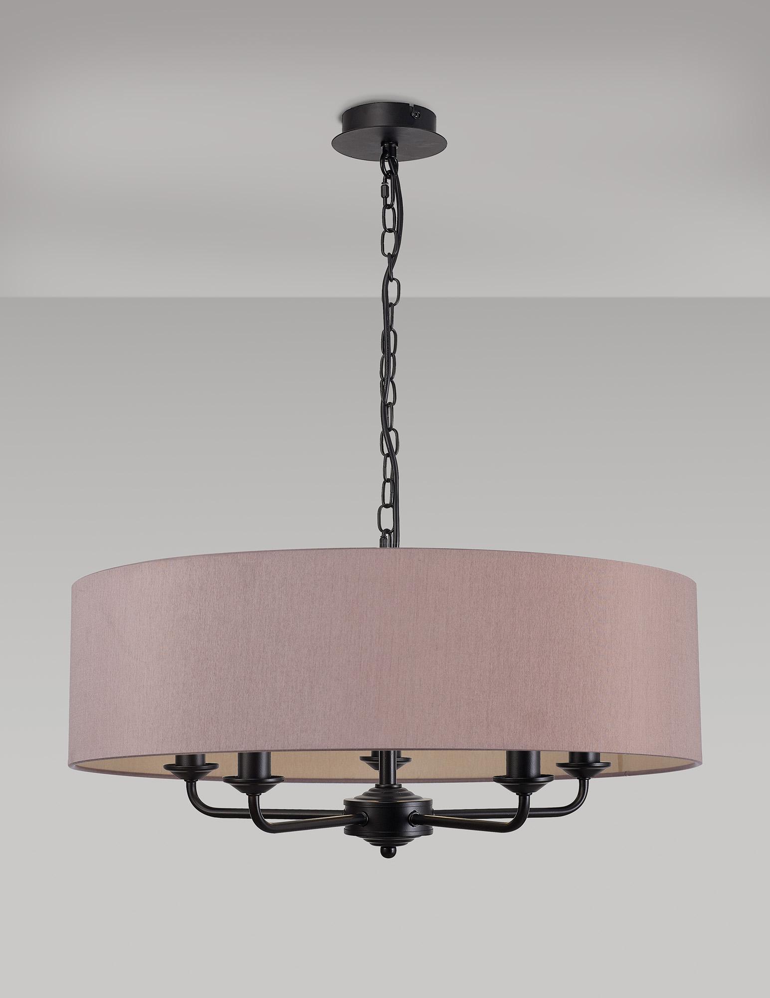 Banyan 5 Light Multi Arm Pendant With 60cm x 15cm Dual Faux Silk Fabric Shade Matt Black/Taupe