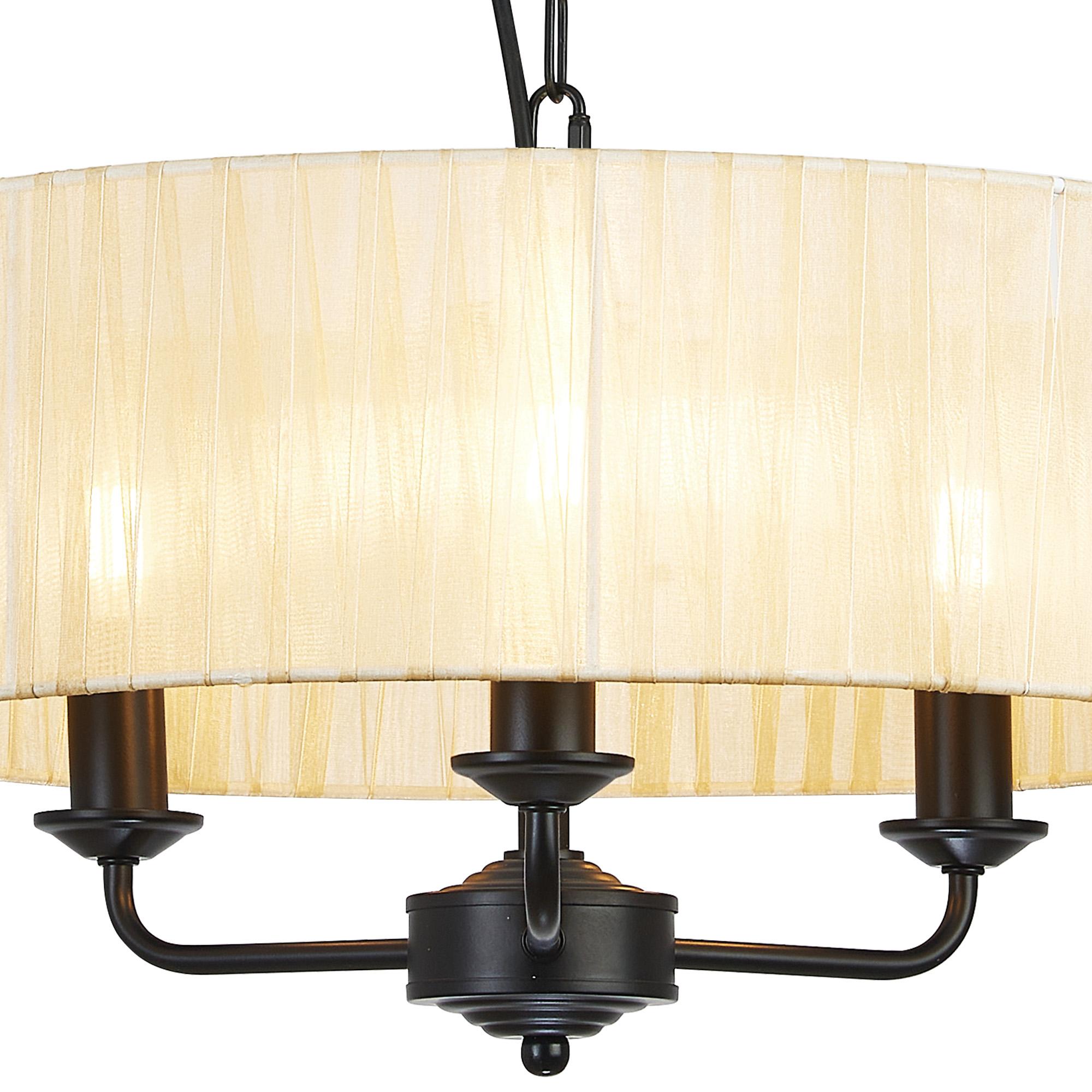Banyan 3 Light Multi Arm Pendant With 45cm x 15cm Organza Shade Matt Black/Cream