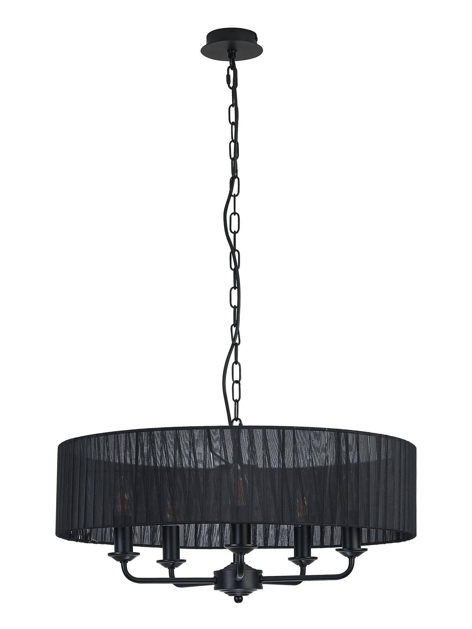 Banyan 5 Light Multi Arm Pendant With 60cm x 15cm Organza Shade Matt Black/Black