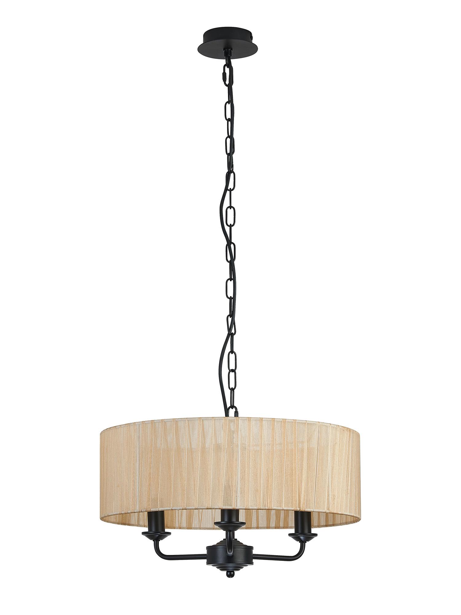 Banyan 3 Light Multi Arm Pendant With 45cm x 15cm Organza Shade Matt Black/Soft Bronze