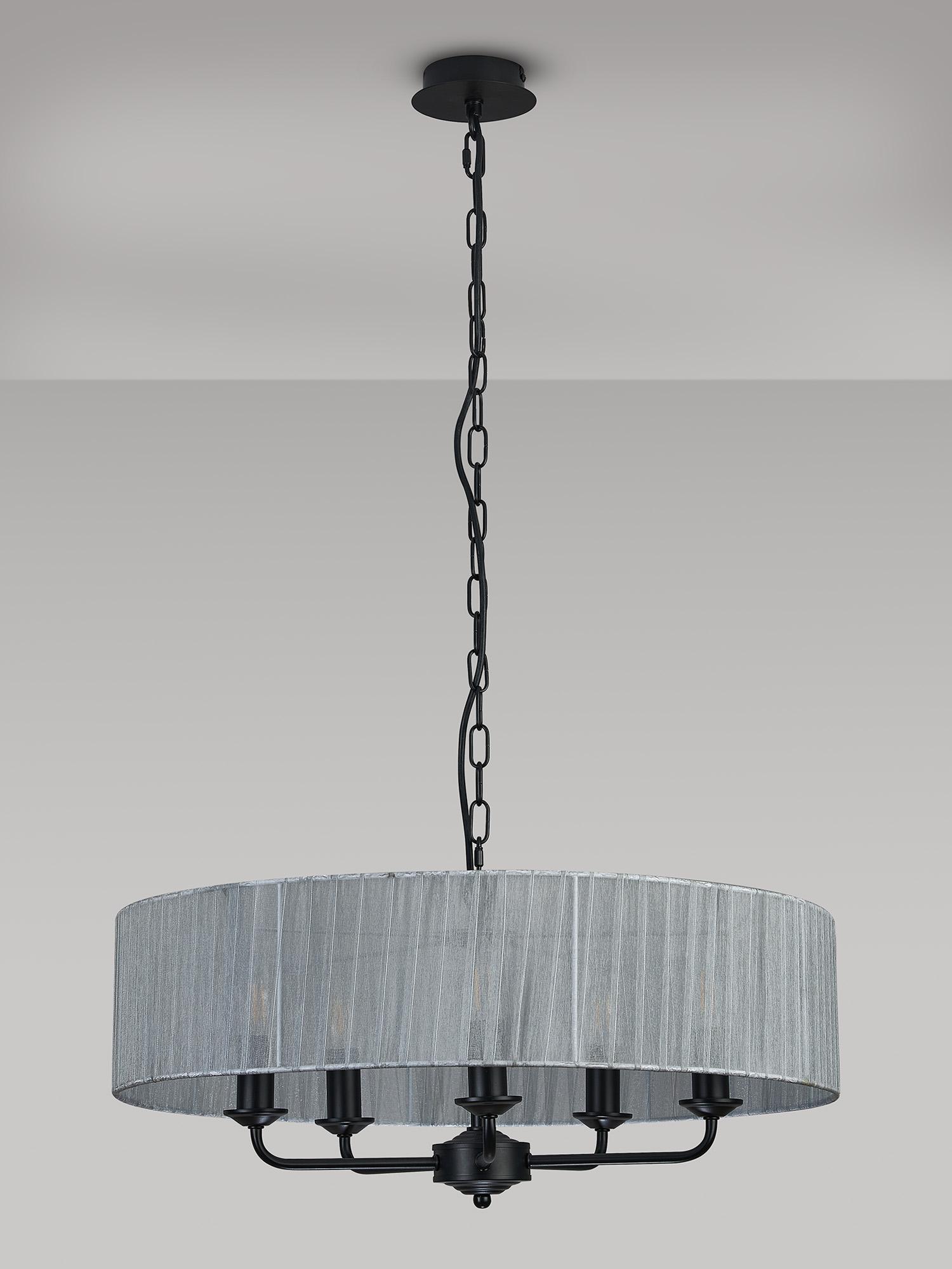 Banyan 5 Light Multi Arm Pendant With 60cm x 15cm Organza Shade Matt Black/Grey