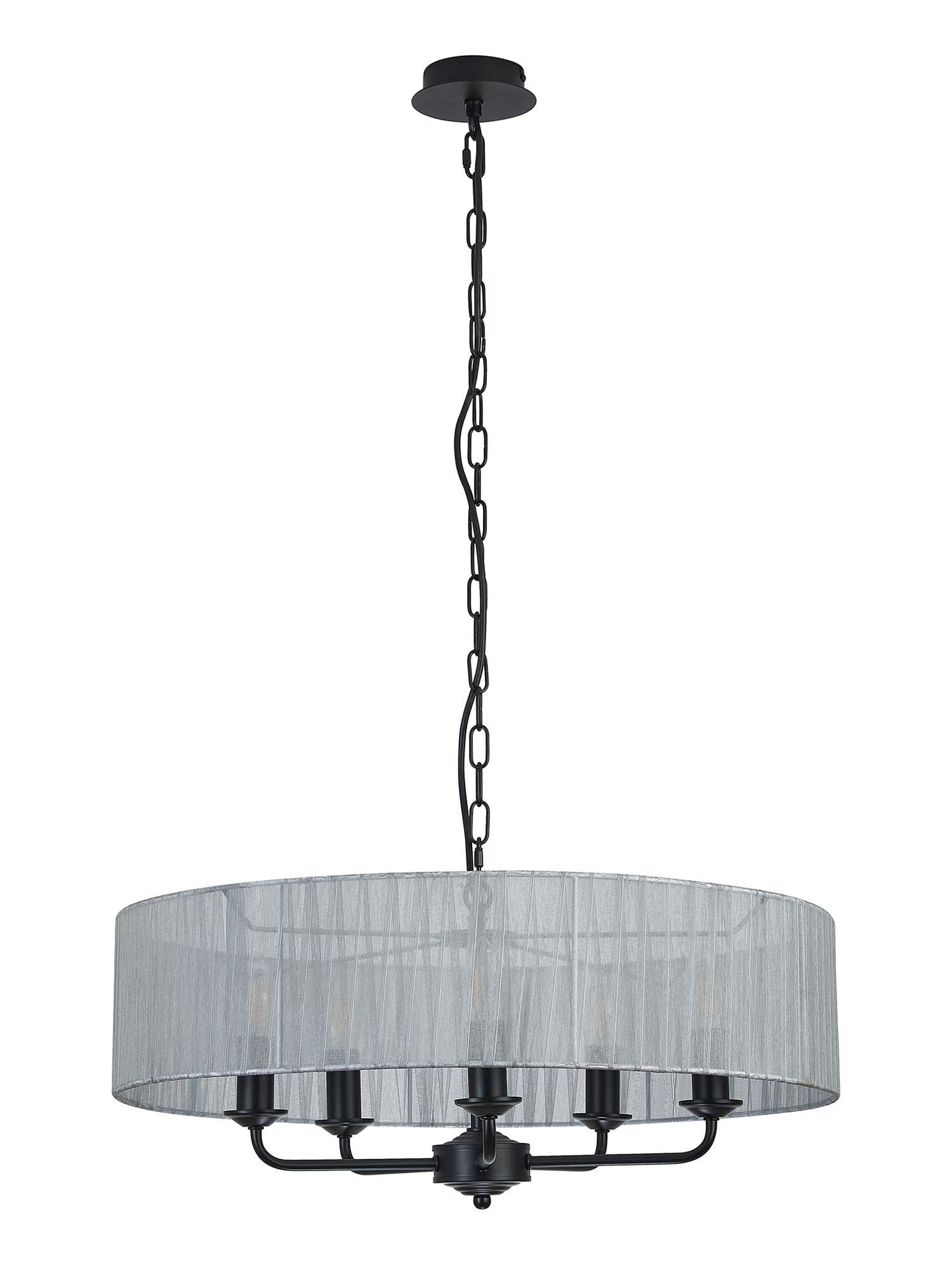Banyan 5 Light Multi Arm Pendant With 60cm x 15cm Organza Shade Matt Black/Grey