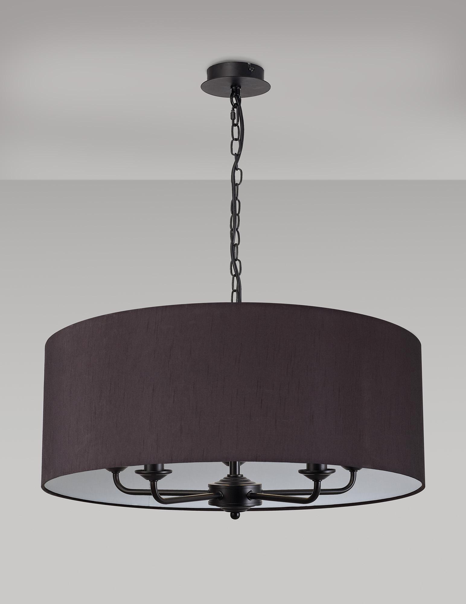 Banyan 5 Light Multi Arm Pendant With 60cm x 22cm Faux Silk Fabric Shade Matt Black/Black