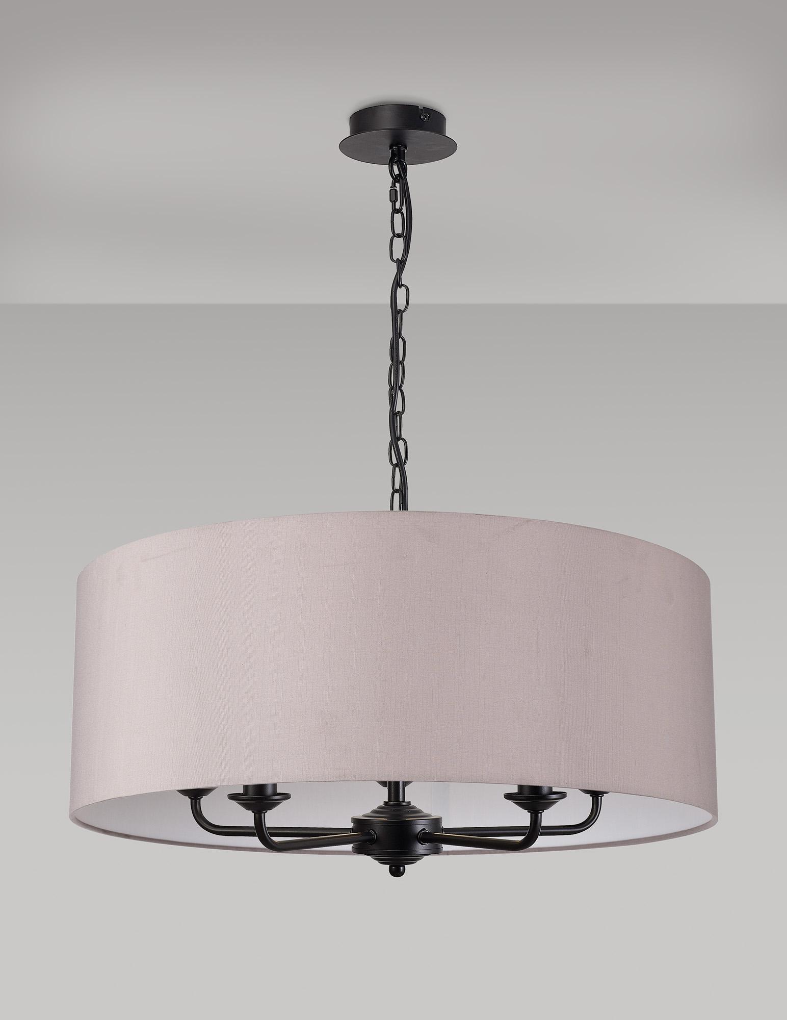 Banyan 5 Light Multi Arm Pendant With 60cm x 22cm Faux Silk Fabric Shade Matt Black/Grey