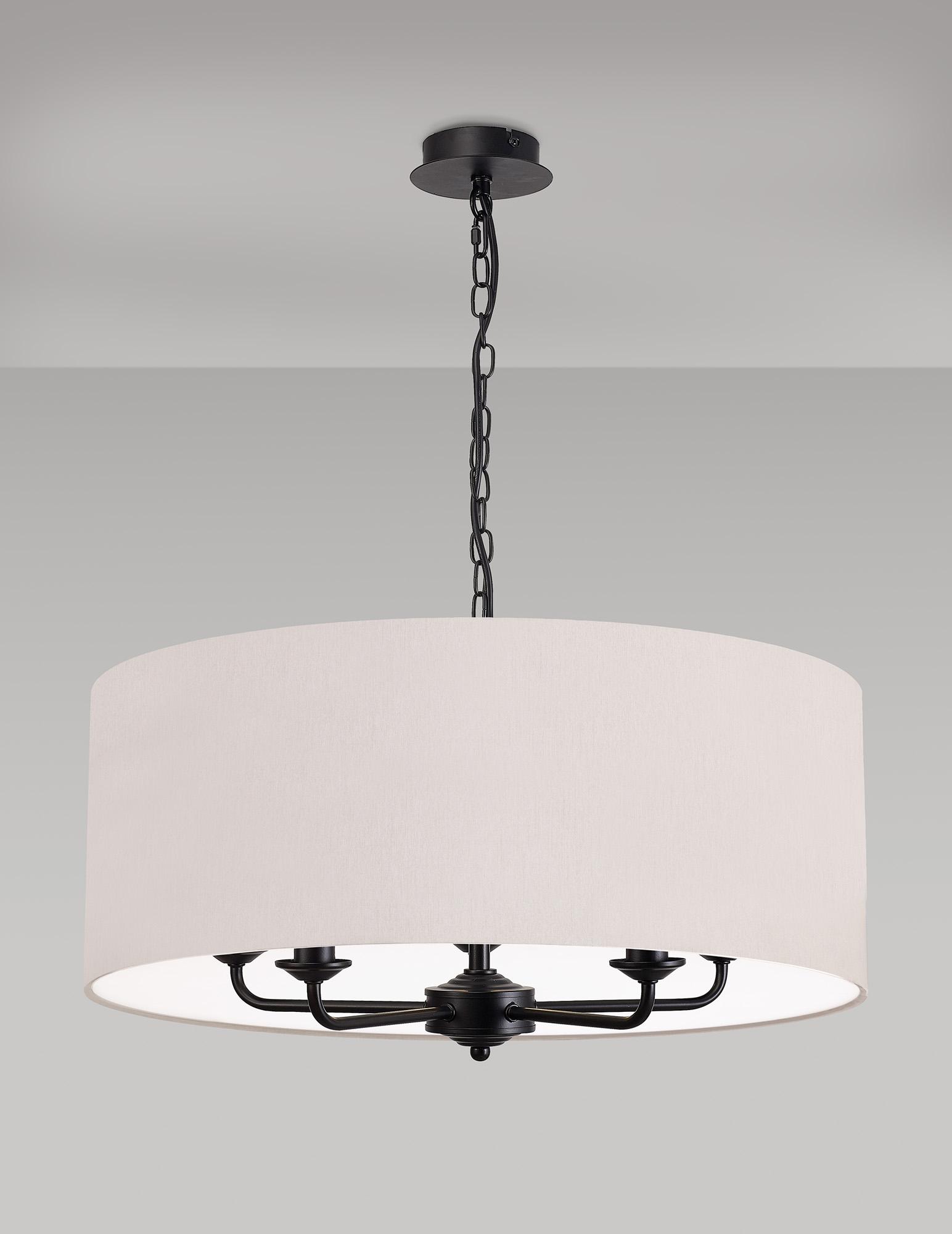 Banyan 5 Light Multi Arm Pendant With 60cm x 22cm Dual Faux Silk Fabric Shade Matt Black/Nude Beige