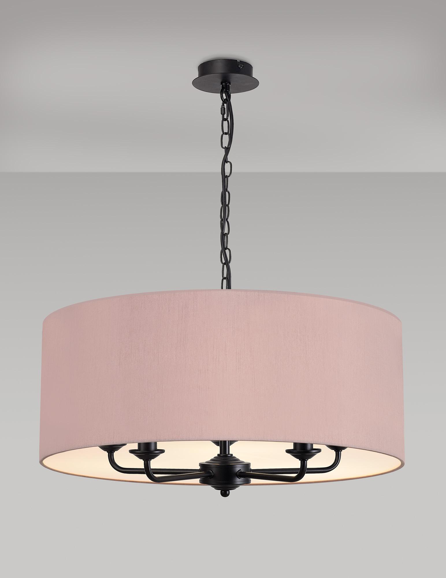 Banyan 5 Light Multi Arm Pendant With 60cm x 22cm Dual Faux Silk Fabric Shade Matt Black/Raw Cocoa