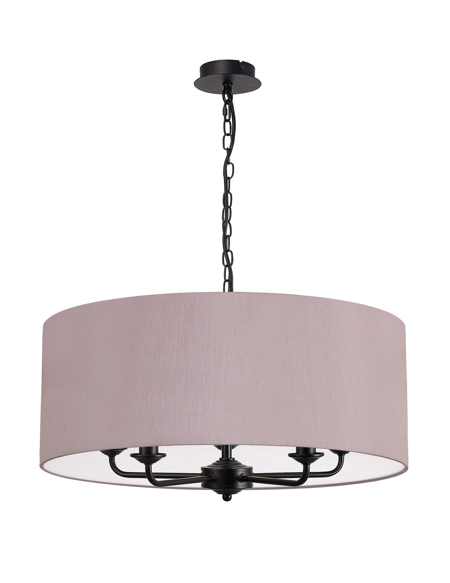 Banyan 5 Light Multi Arm Pendant With 60cm x 22cm Dual Faux Silk Fabric Shade Matt Black/Raw Cocoa