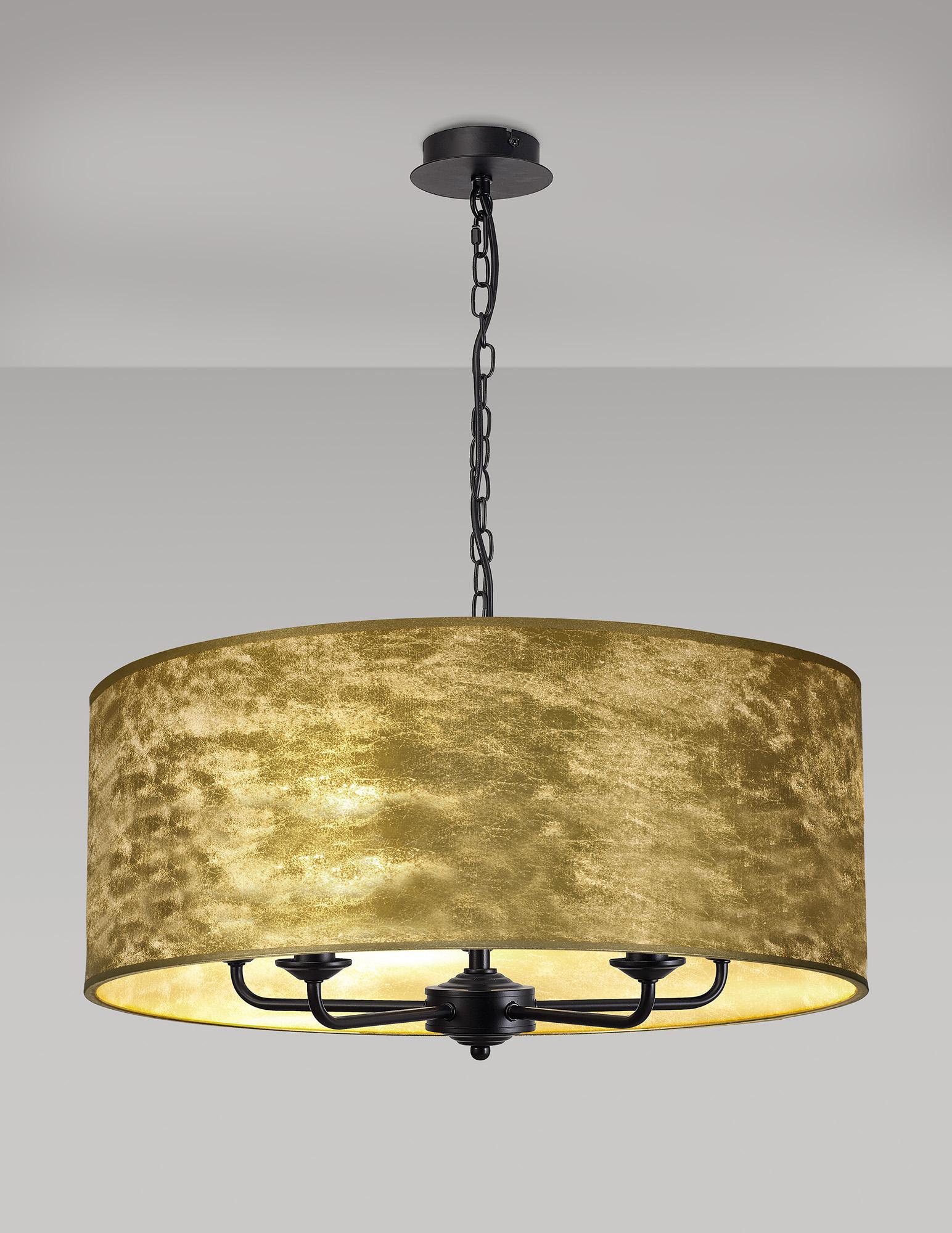 Banyan 5 Light Multi Arm Pendant With 60cm x 22cm Gold Leaf Shade Matt Black/Gold Leaf