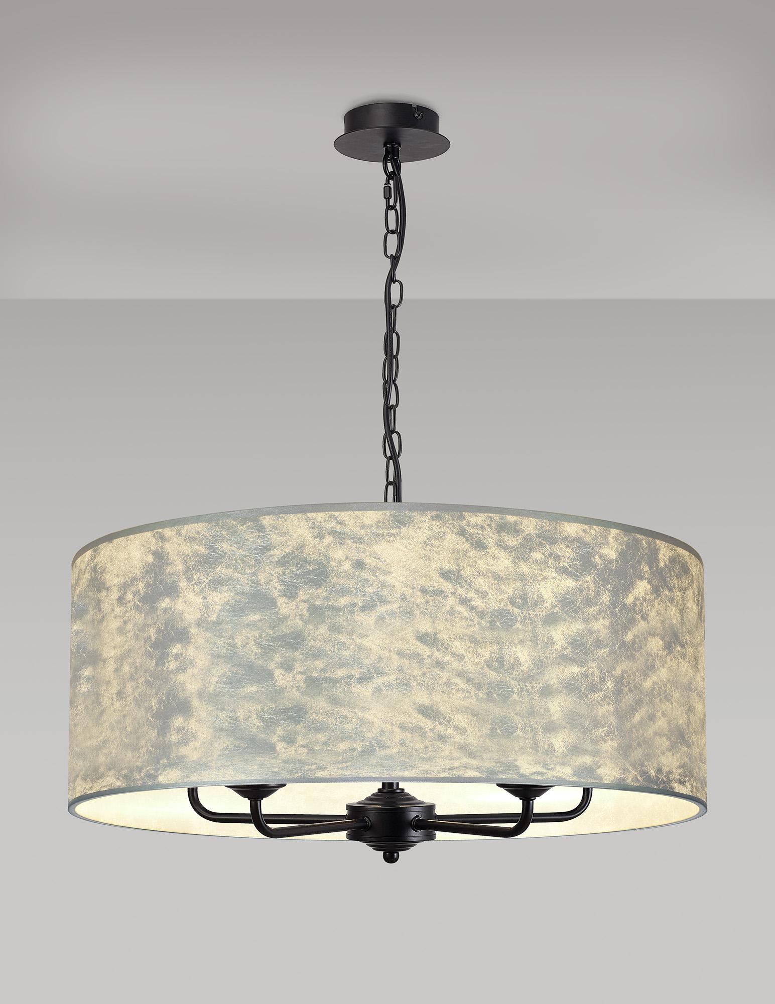 Banyan 5 Light Multi Arm Pendant With 60cm x 22cm Silver Leaf Shade Matt Black/Silver Leaf