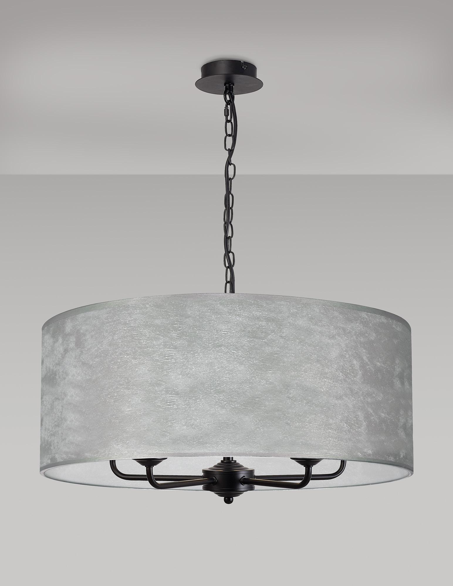 Banyan 5 Light Multi Arm Pendant With 60cm x 22cm Silver Leaf Shade Matt Black/Silver Leaf