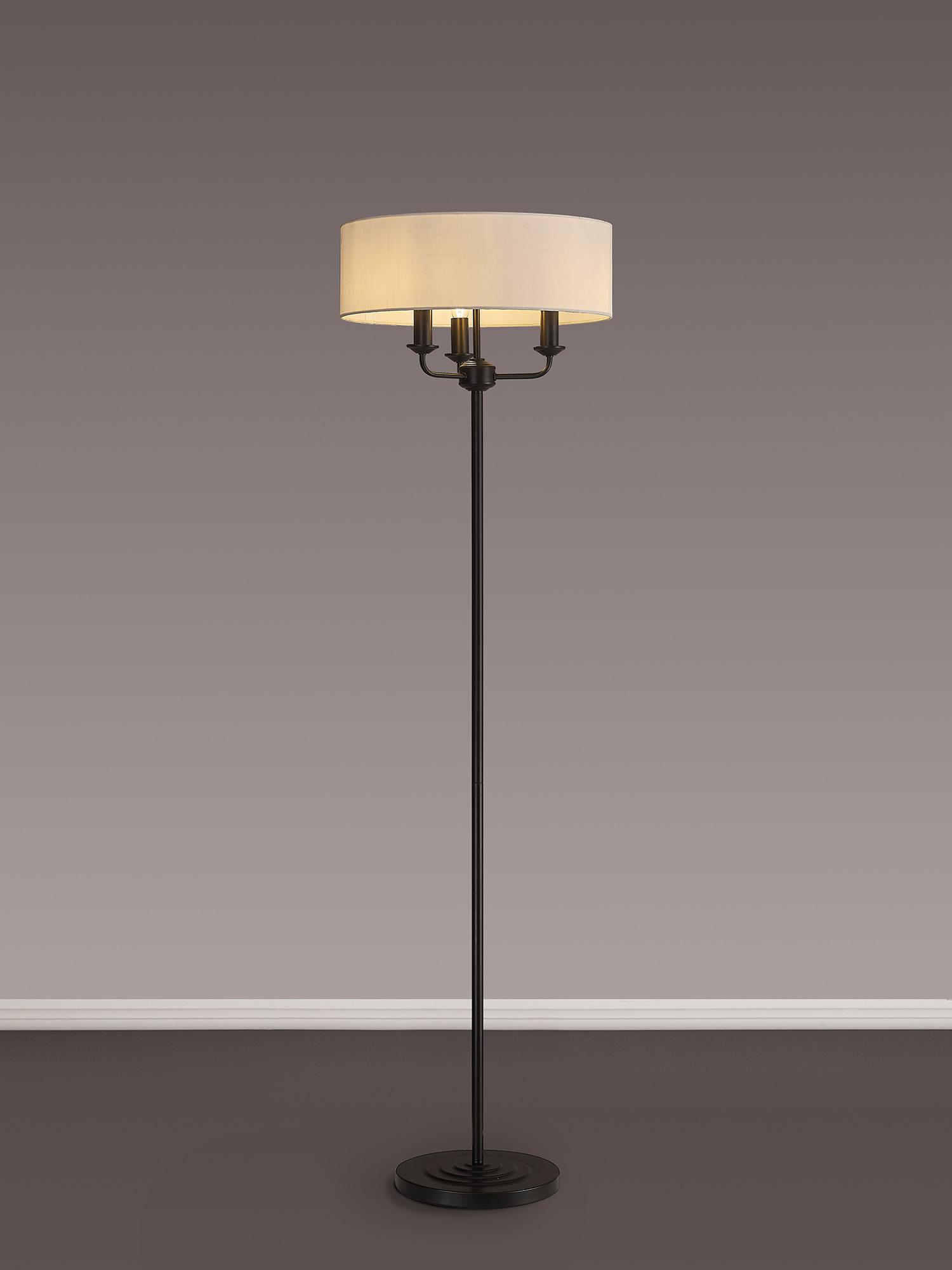 Banyan 3 Light Switched Floor Lamp With 45cm x 15cm Faux Silk Fabric Shade Matt Black/White