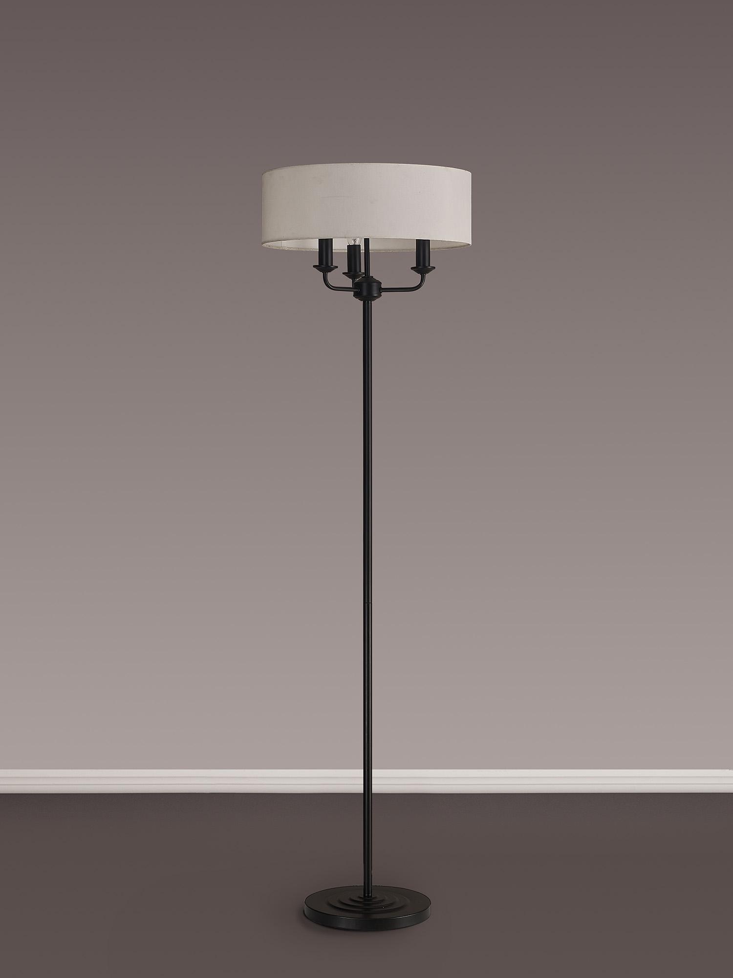 Banyan 3 Light Switched Floor Lamp With 45cm x 15cm Faux Silk Fabric Shade Matt Black/White