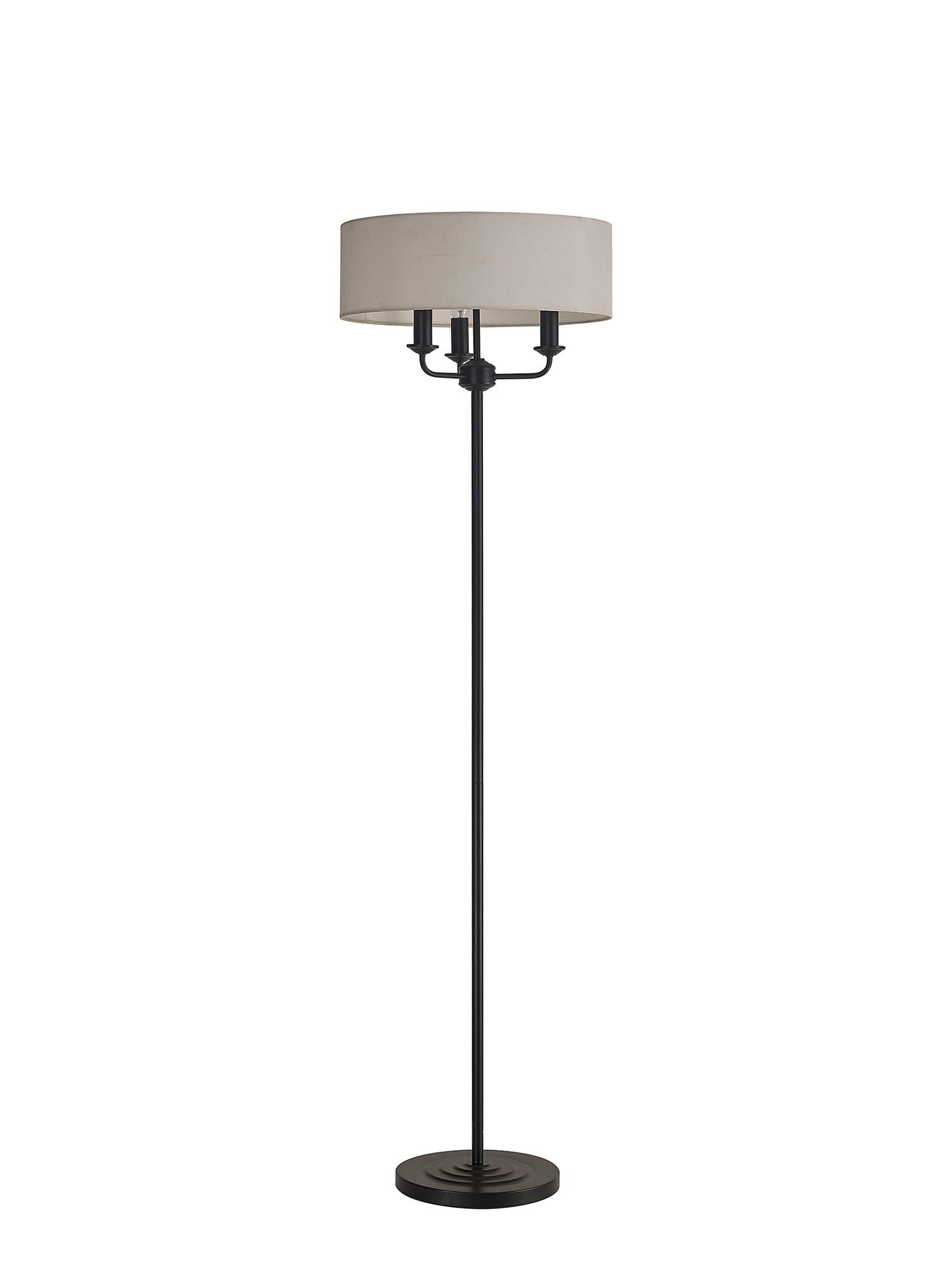 Banyan 3 Light Switched Floor Lamp With 45cm x 15cm Faux Silk Fabric Shade Matt Black/White