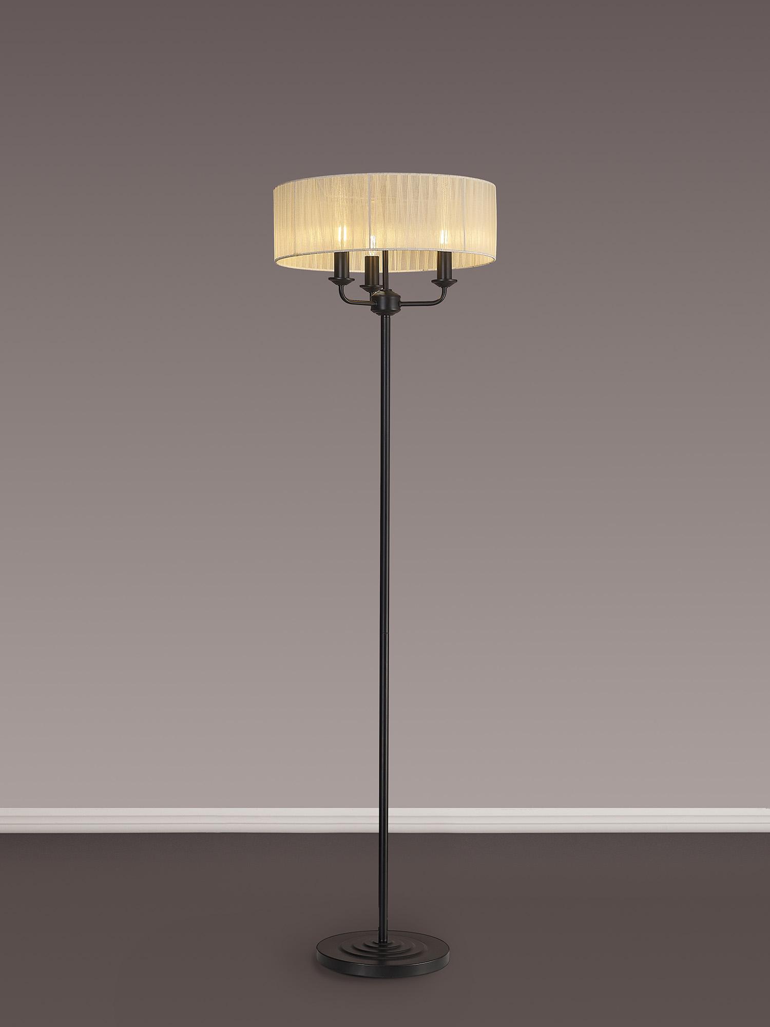 Banyan 3 Light Switched Floor Lamp With 45cm x 15cm Organza Shade Matt Black/Cream