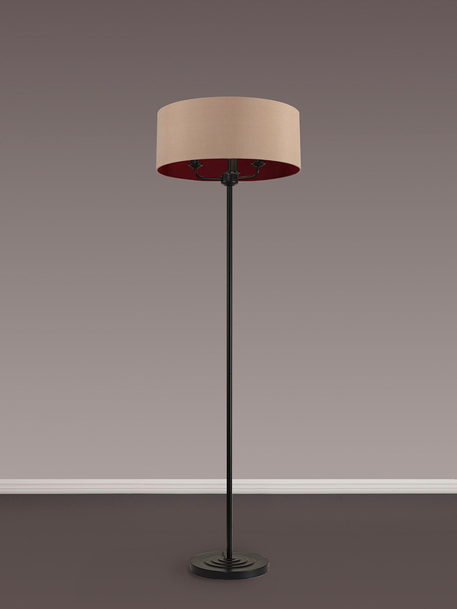Banyan 3 Light Switched Floor Lamp With 50cm x 20cm Dual Faux Silk Fabric Shade Matt Black/Antique Gold