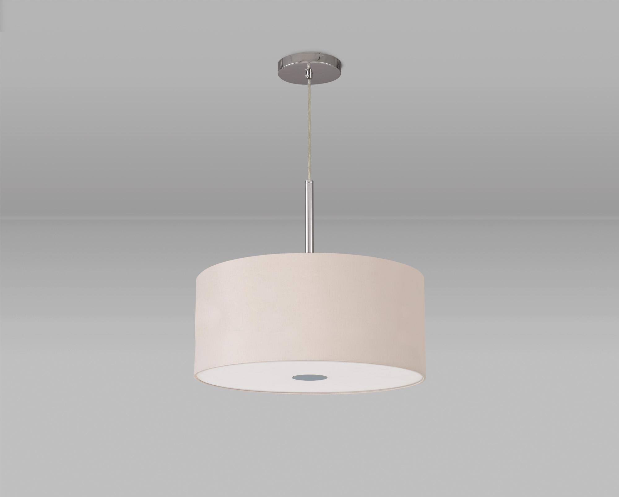 Baymont Polished Chrome 1 Light E27  Single Pendant With 40cm x 18cm Dual Faux Silk Shade, Nude Beige/Moonlight With Frosted/PC Acrylic Diffuser