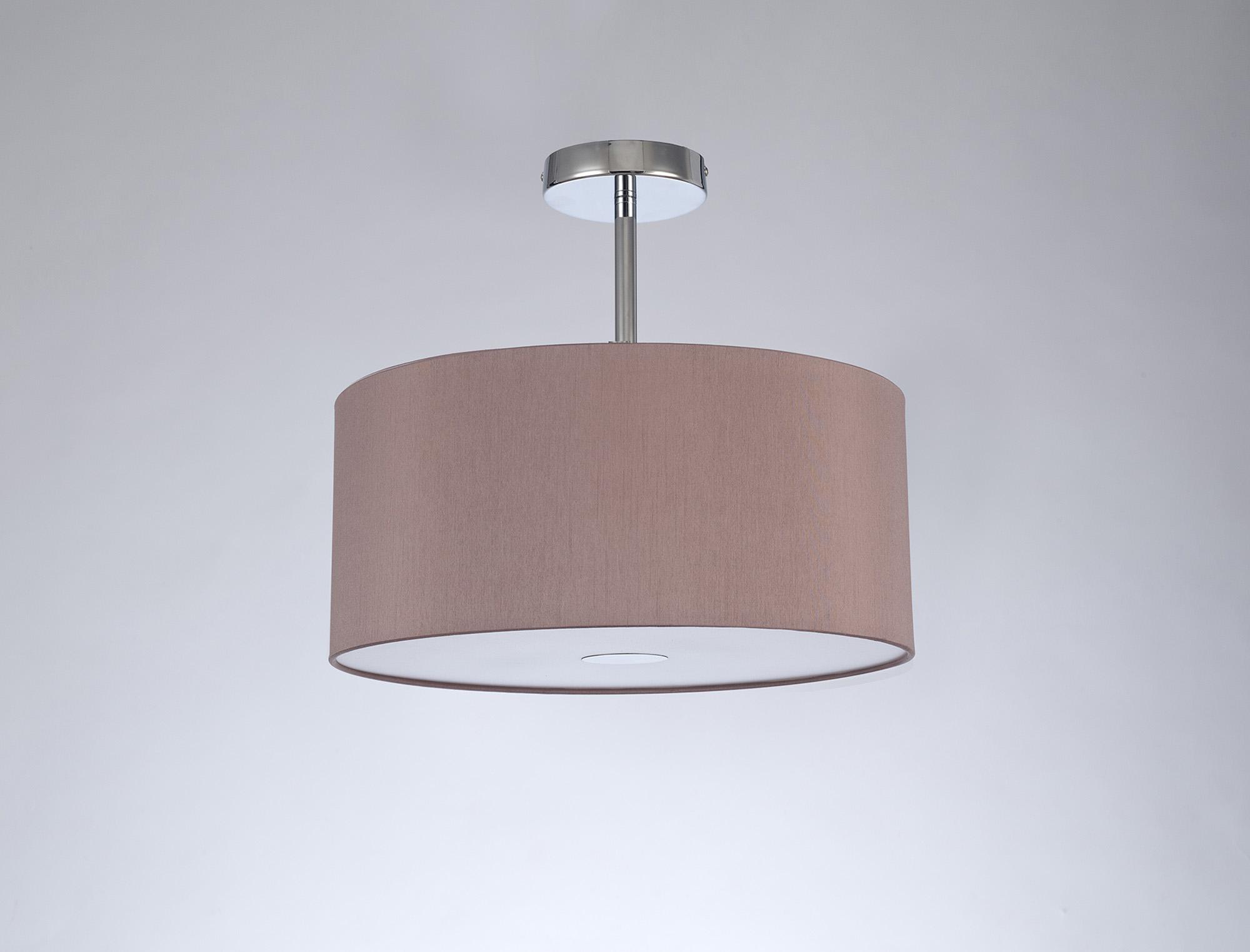 Baymont Polished Chrome 3 Light E27 Semi Flush With 40cm x 18cm Dual Faux Silk Shade, Taupe/Halo Gold & Frosted/PC Acrylic Diffuser