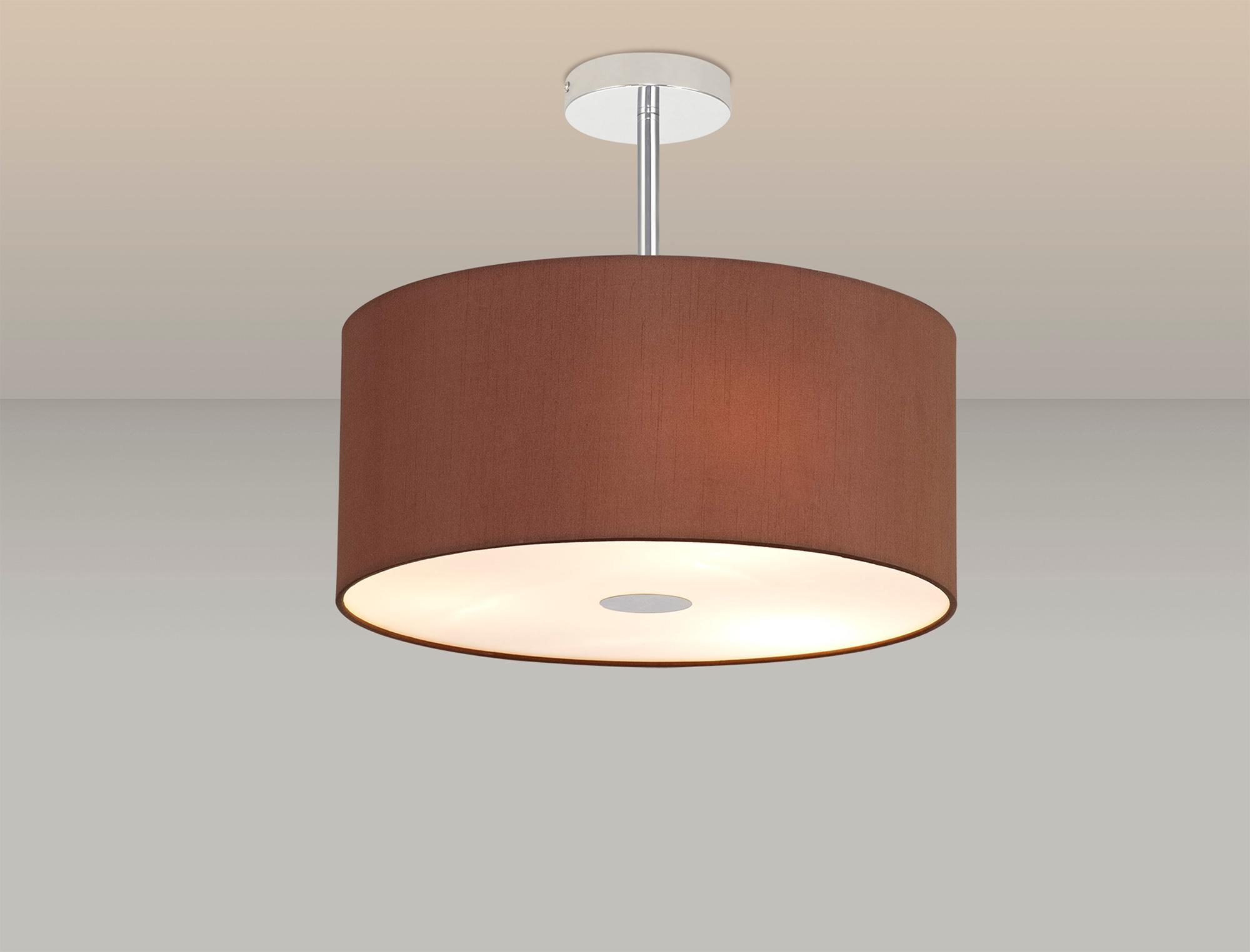 Baymont Polished Chrome 3 Light E27 Semi Flush With 40cm x 18cm Dual Faux Silk Shade, Cocoa/Grecian Bronze & Frosted/PC Acrylic Diffuser