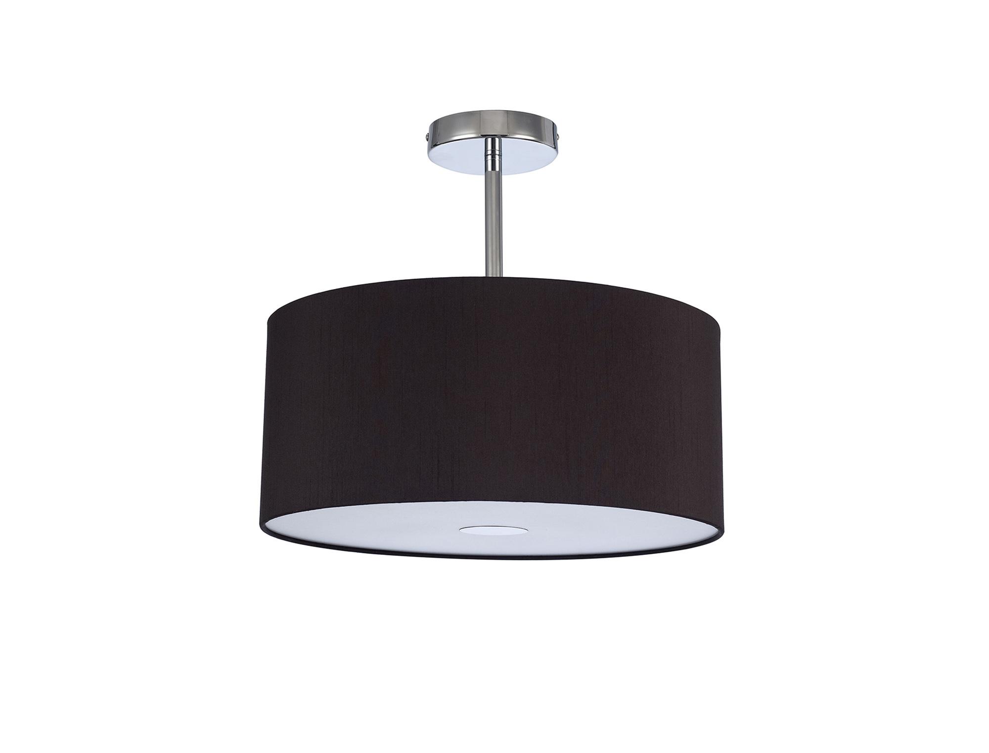 Baymont Polished Chrome 3 Light E27 Semi Flush With 40cm x 18cm Dual Faux Silk Shade, Black/Green Olive & Frosted/PC Acrylic Diffuser