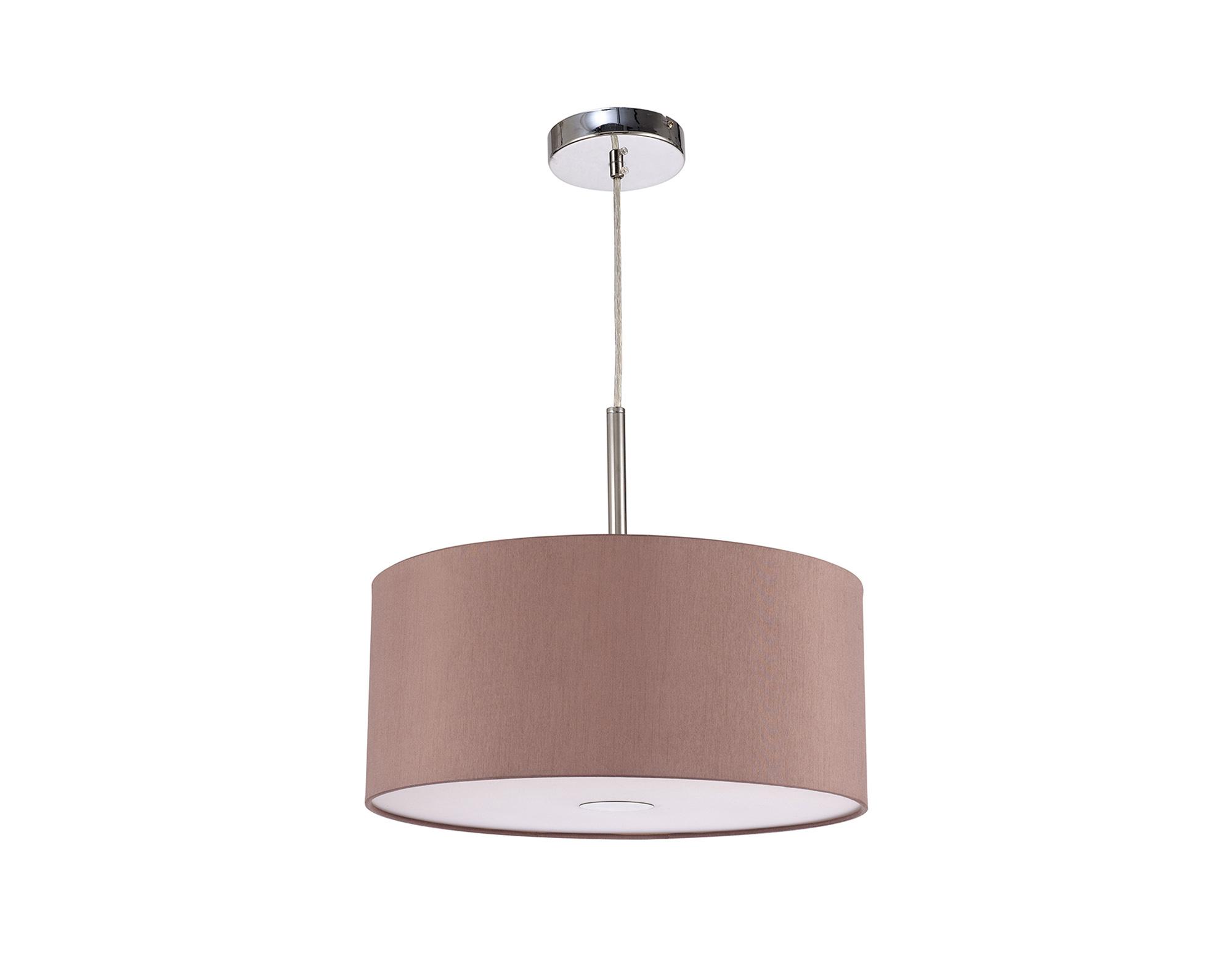 Baymont Polished Chrome  3 Light E27 Single Pendant With 40cm x 18cm x 18cm Dual Faux Silk Shade, Taupe/Halo Gold & Frosted/PC Acrylic Diffuser