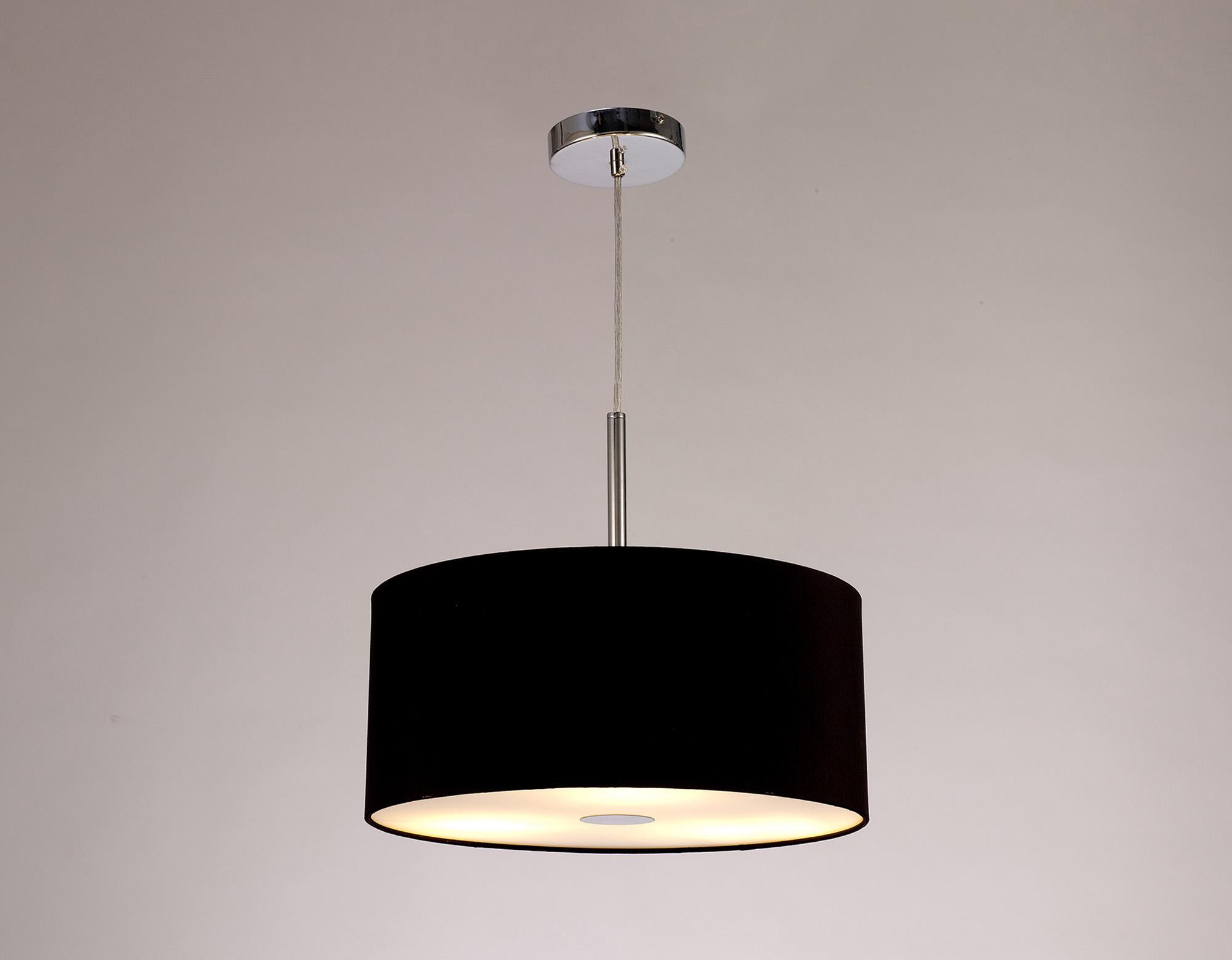Baymont Polished Chrome  3 Light E27 Single Pendant With 40cm x 18cm Dual Faux Silk Shade, Black/Green Olive & Frosted/PC Acrylic Diffuser