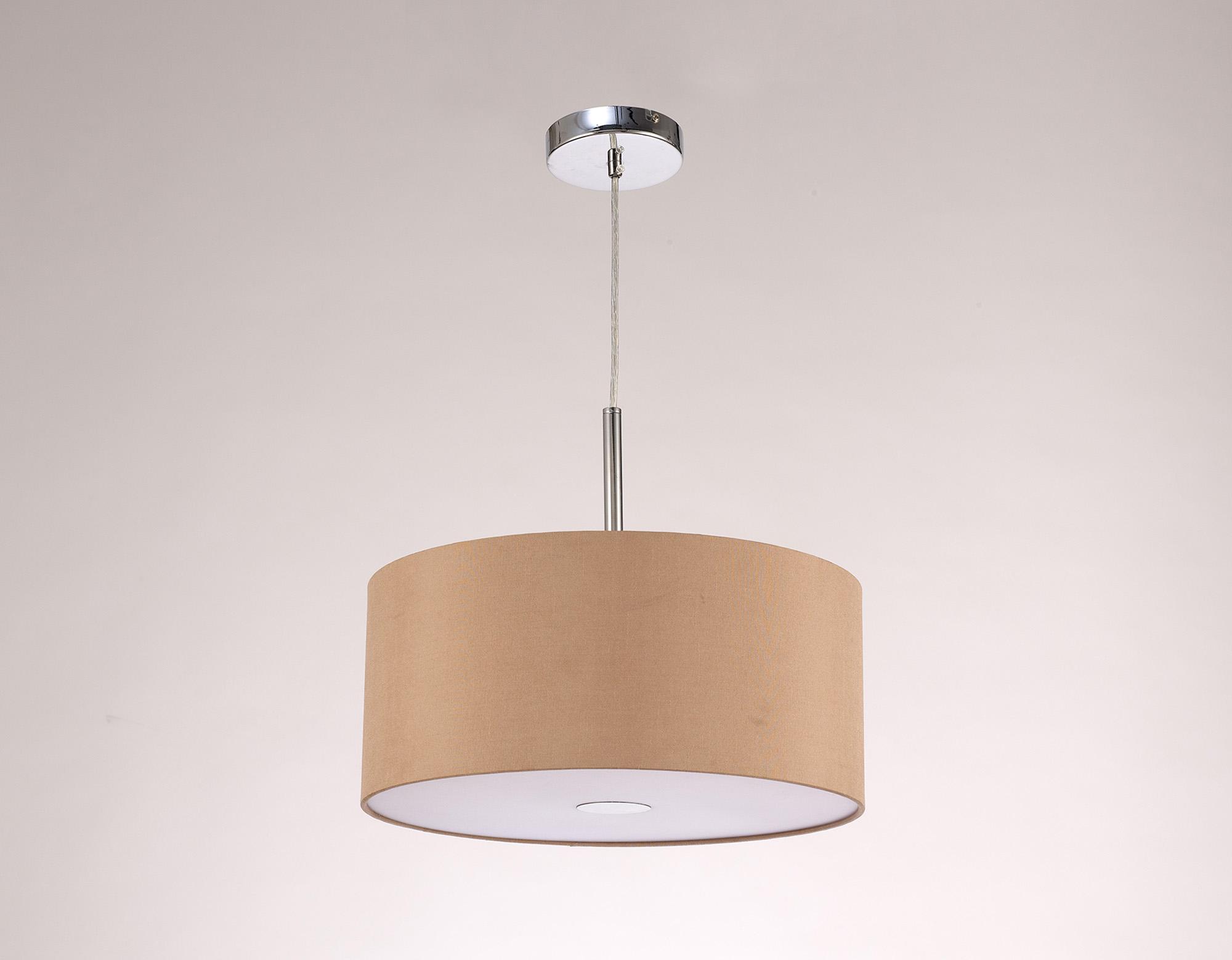 Baymont Polished Chrome  3 Light E27 Single Pendant With 40cm x 18cm Dual Faux Silk Shade, Antique Gold/Ruby & Frosted/PC Acrylic Diffuser