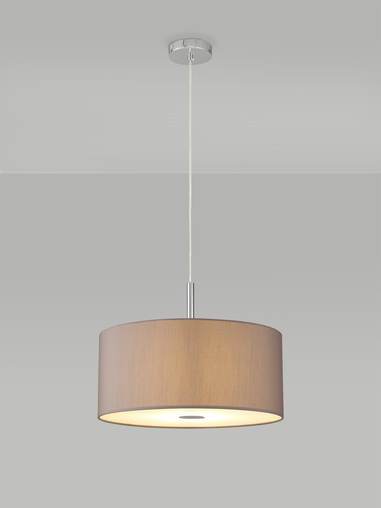 Baymont Polished Chrome  3 Light E27 Single Pendant With 40cm x 18cm x 18cm Faux Silk Shade, Grey/White Laminate & Frosted/PC Acrylic Diffuser