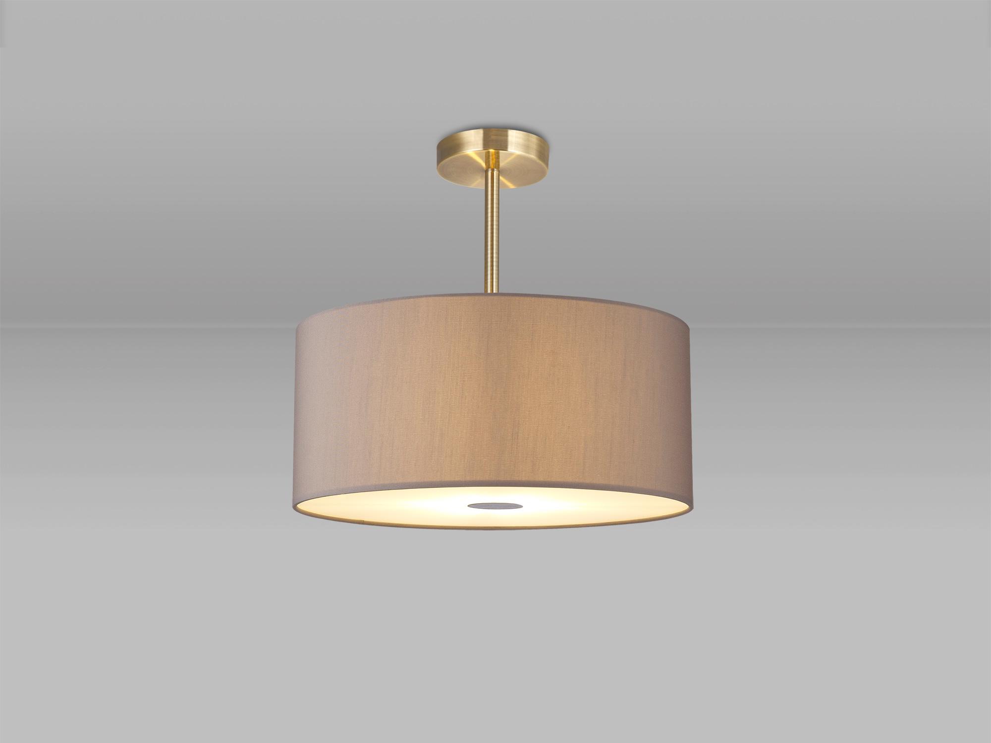 Baymont Antique Brass 3 Light E27 Semi Flush With 40cm x 18cm x 18cm Faux Silk Shade, Grey/White Laminate & Frosted/PC Acrylic Diffuser