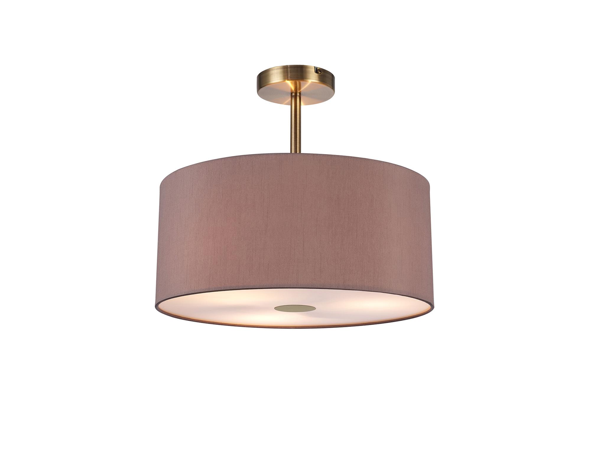 Baymont Antique Brass 3 Light E27 Semi Flush With 40cm x 18cm Dual Faux Silk Shade, Taupe/Halo Gold & Frosted/AB Acrylic Diffuser