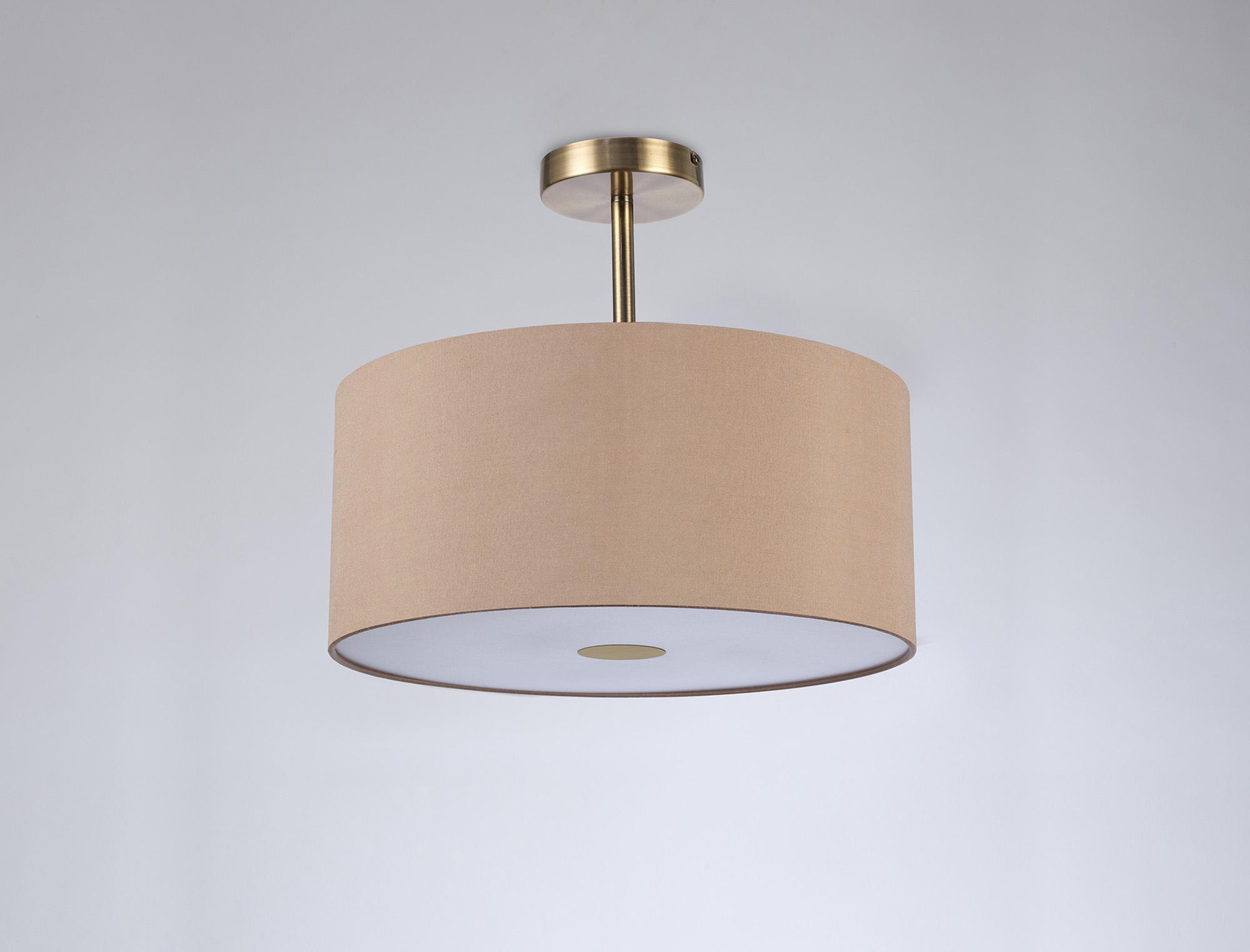 Baymont Antique Brass 3 Light E27 Semi Flush With 40cm Dual Faux Silk Shade, Antique Gold/Ruby & Frosted/AB Acrylic Diffuser