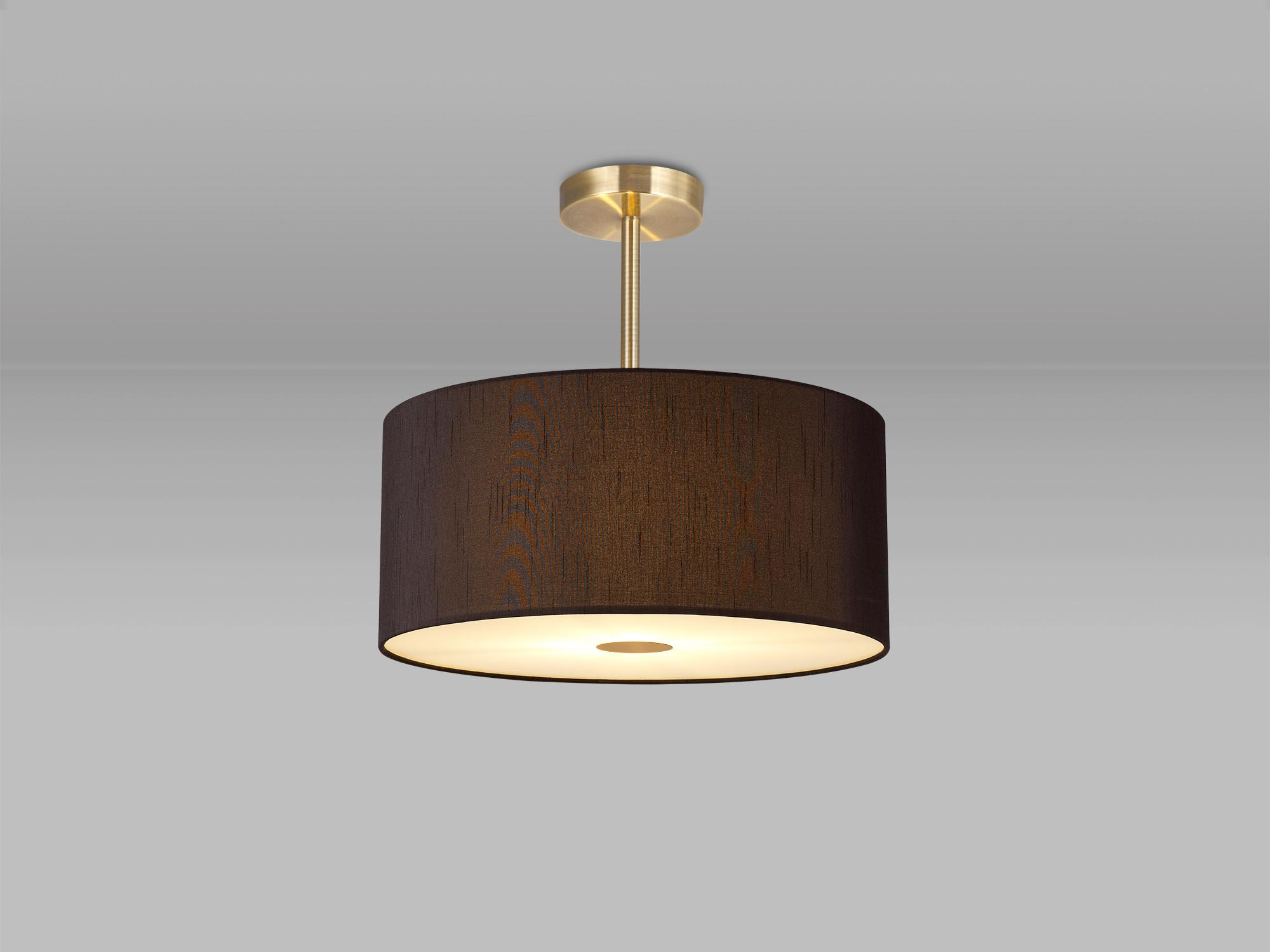 Baymont Antique Brass 3 Light E27 Semi Flush With 40cm x 18cm Faux Silk Shade, Black/White Laminate & Frosted/AB Acrylic Diffuser