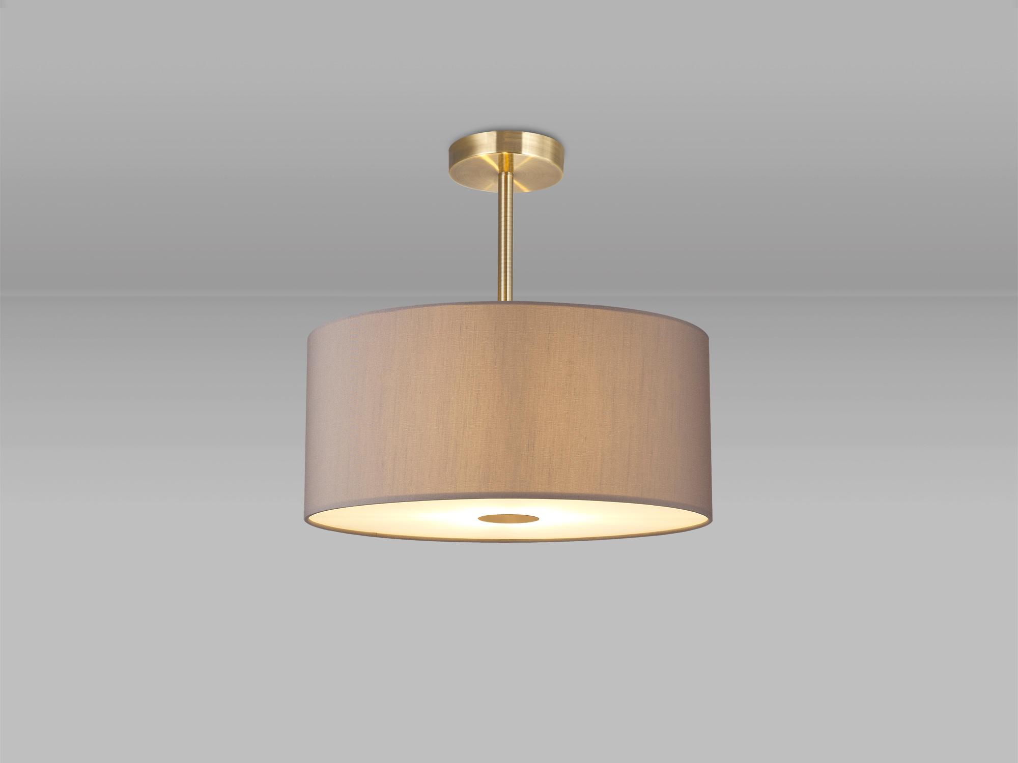 Baymont Antique Brass 3 Light E27 Semi Flush With 40cm x 18cm Faux Silk Shade, Grey/White Laminate & Frosted/AB Acrylic Diffuser