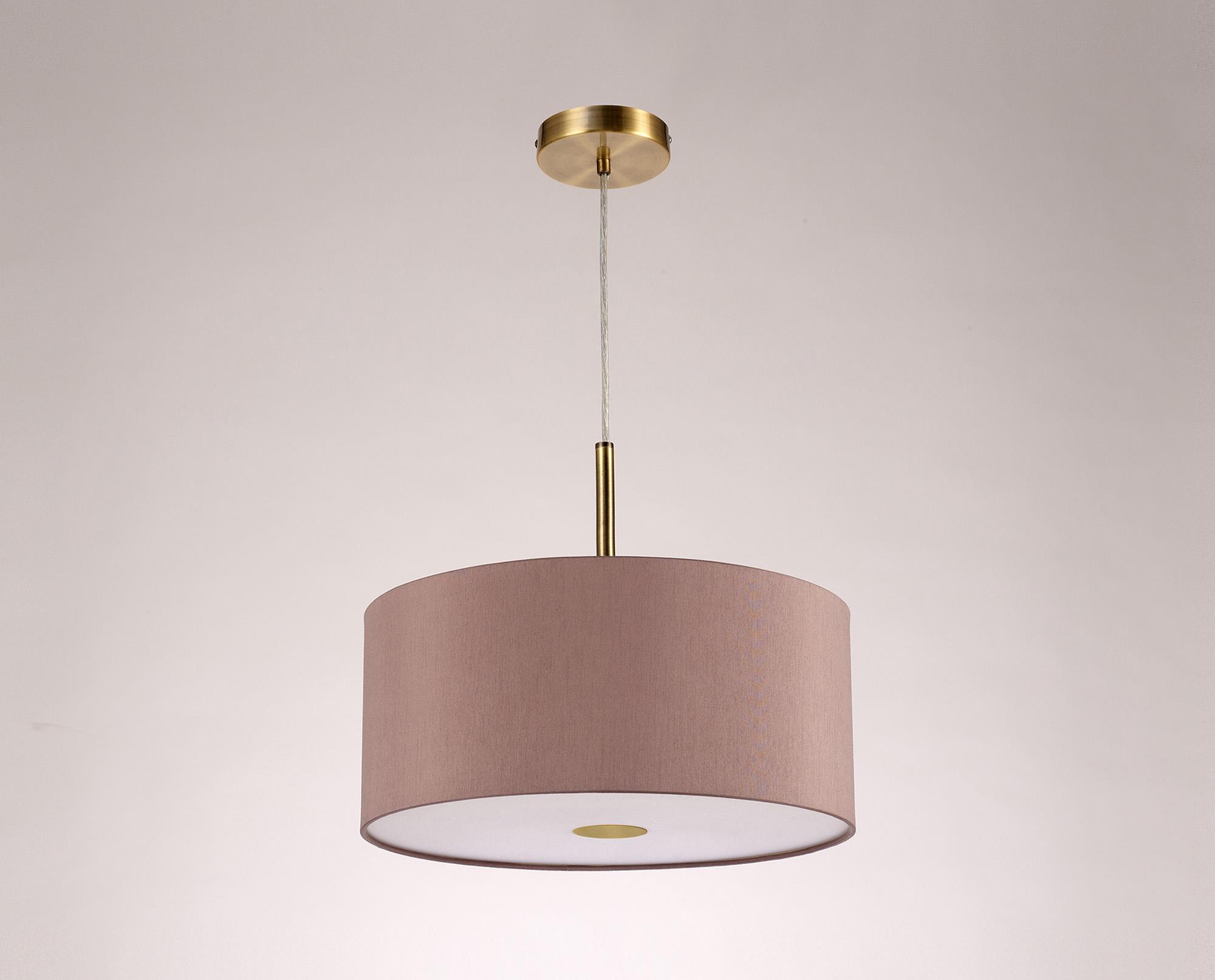 Baymont Antique Brass  3 Light E27 Single Pendant With 40cm x 18cm Dual Faux Silk Shade, Taupe/Halo Gold & Frosted/AB Acrylic Diffuser