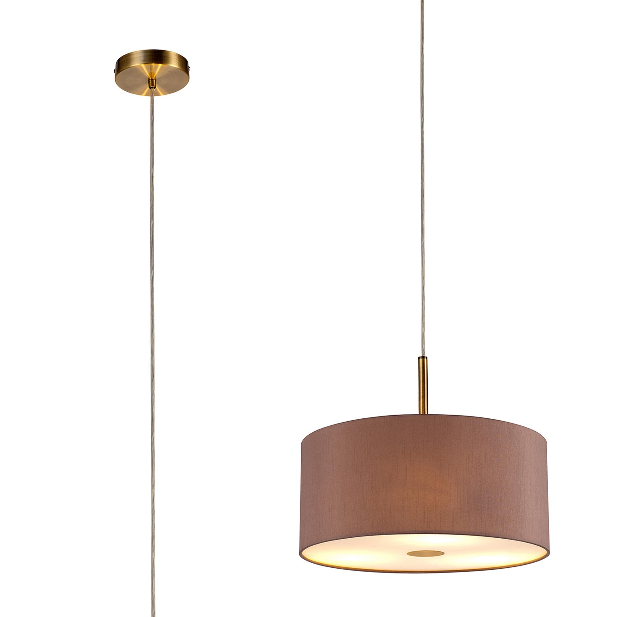 Baymont Antique Brass  3 Light E27 Single Pendant With 40cm x 18cm Dual Faux Silk Shade, Taupe/Halo Gold & Frosted/AB Acrylic Diffuser