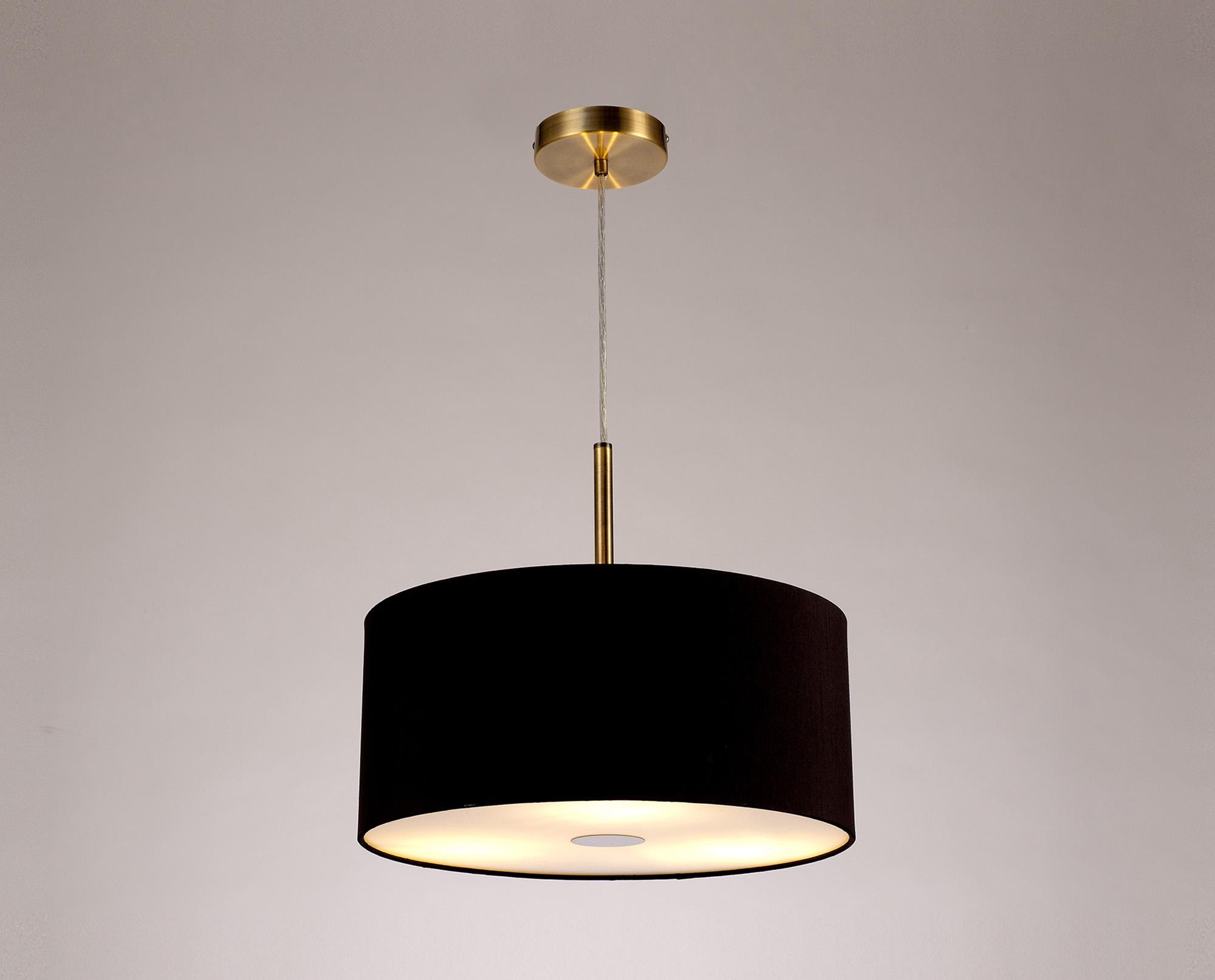 Baymont Antique Brass  3 Light E27 Single Pendant With 40cm x 18cm Dual Faux Silk Shade, Black/Green Olive & Frosted/AB Acrylic Diffuser