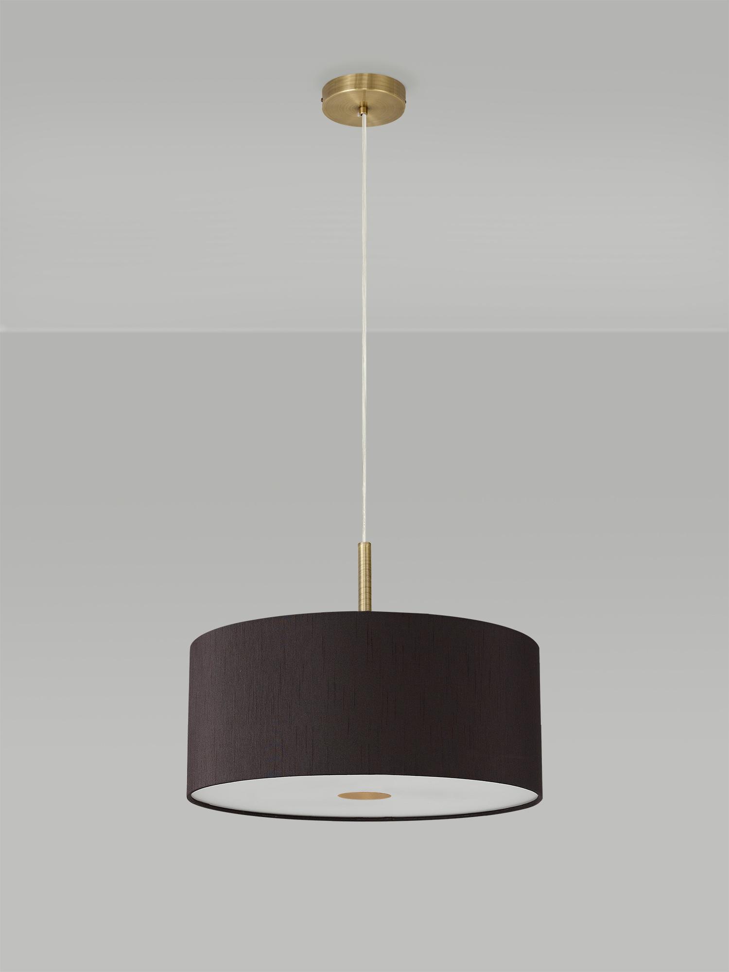 Baymont Antique Brass  3 Light E27 Single Pendant With 40cm x 18cm Faux Silk Shade, Black/White Laminate & Frosted/AB Acrylic Diffuser