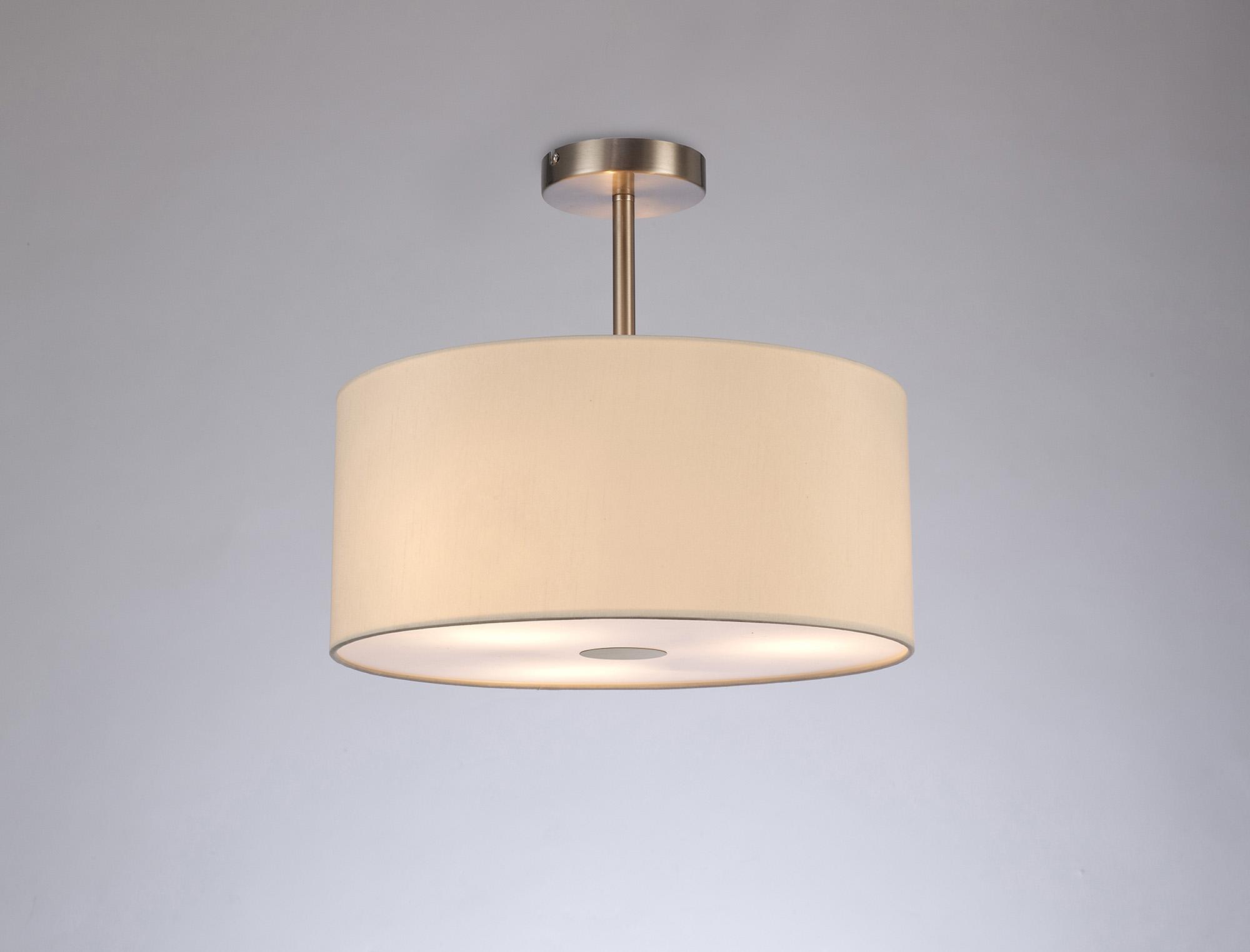 Baymont Satin Nickel 3 Light E27 Semi Flush With 40cm x 18cm Faux Silk Shade, Ivory Pearl/White Laminate & Frosted/SN Acrylic Diffuser