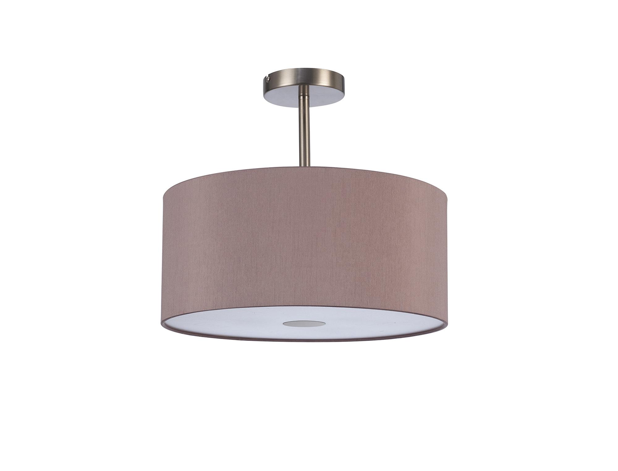 Baymont Satin Nickel 3 Light E27 Semi Flush With 40cm x 18cm Dual Faux Silk Shade, Taupe/Halo Gold & Frosted/SN Acrylic Diffuser