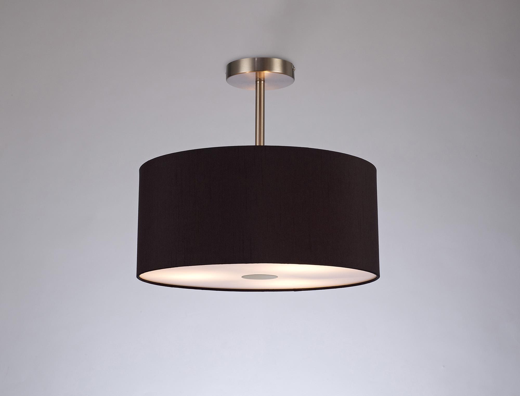 Baymont Satin Nickel 3 Light E27 Semi Flush With 40cm x 18cm Dual Faux Silk Shade, Black/Green Olive & Frosted/SN Acrylic Diffuser
