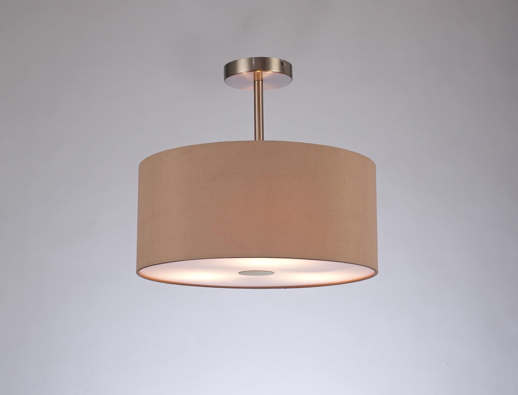 Baymont Satin Nickel 3 Light E27 Semi Flush With 40cm x 18cm Dual Faux Silk Shade, Antique Gold/Ruby & Frosted/SN Acrylic Diffuser