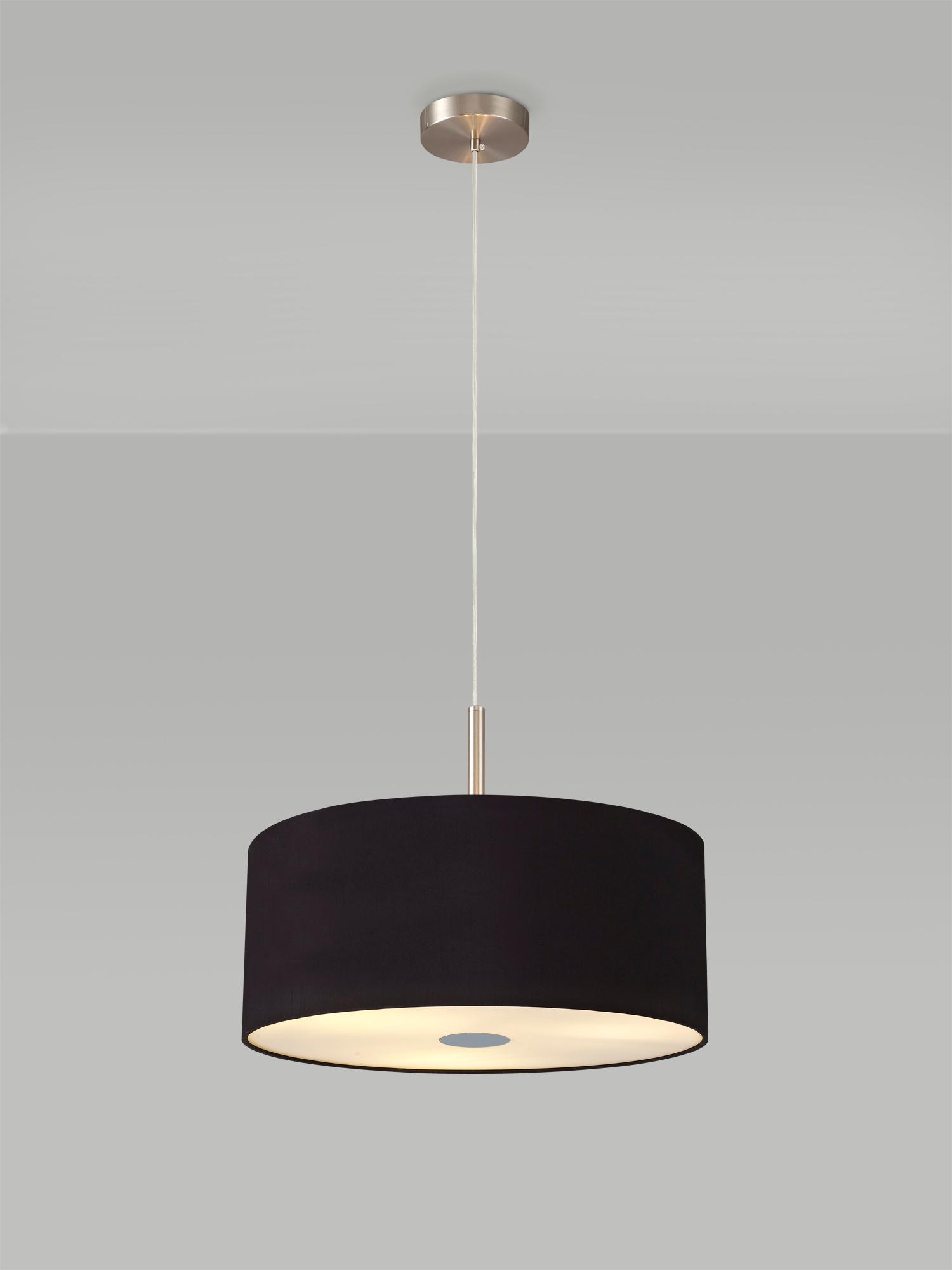 Baymont Satin Nickel  3 Light E27 Single Pendant With 40cm x 18cm Dual Faux Silk Shade, Midnight Black/Green Olive & Frosted/PC Acrylic Diffuser