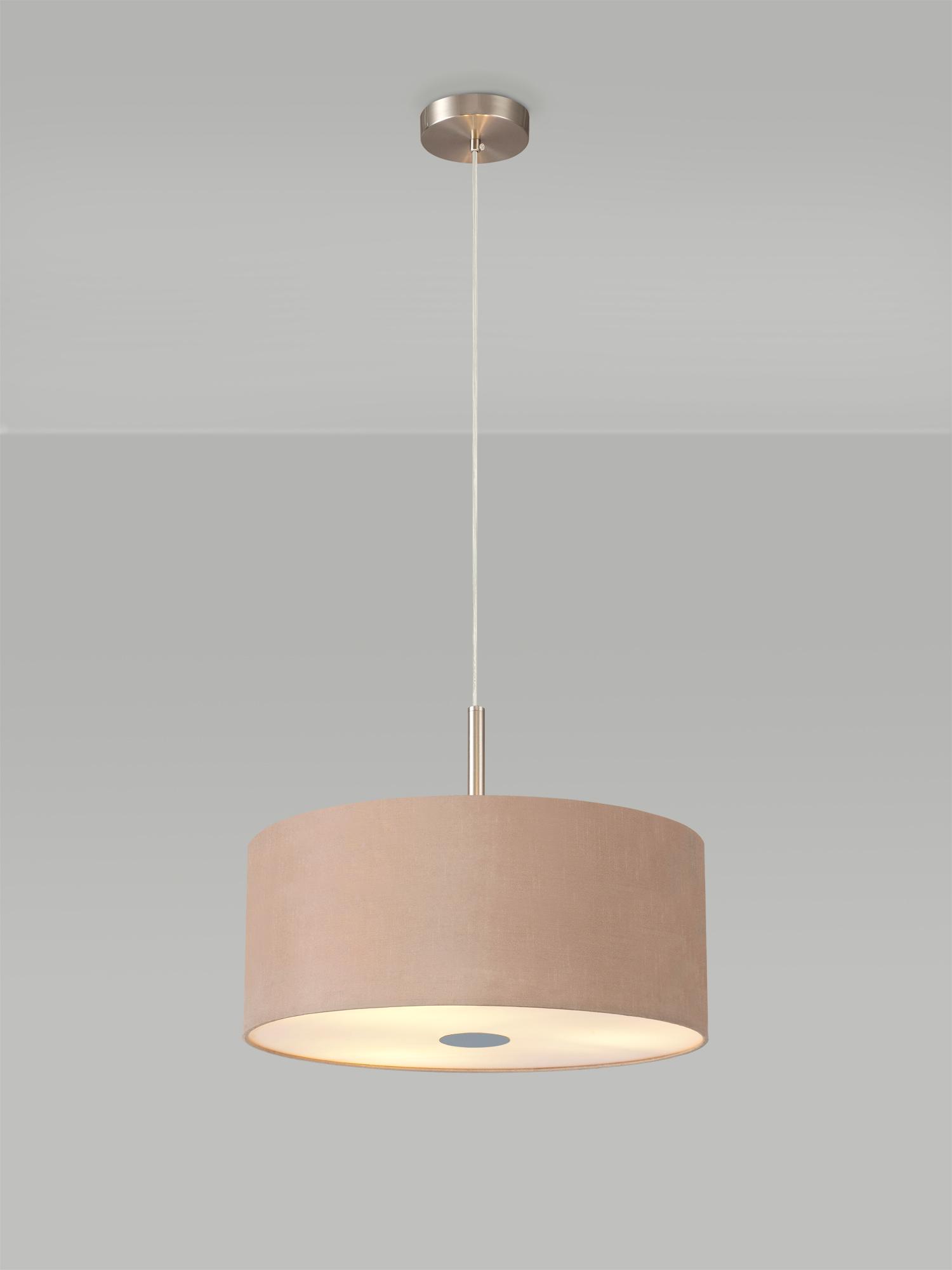 Baymont Satin Nickel  3 Light E27 Single Pendant With 40cm x 18cm Dual Faux Silk Shade, Antique Gold/Ruby & Frosted/PC Acrylic Diffuser