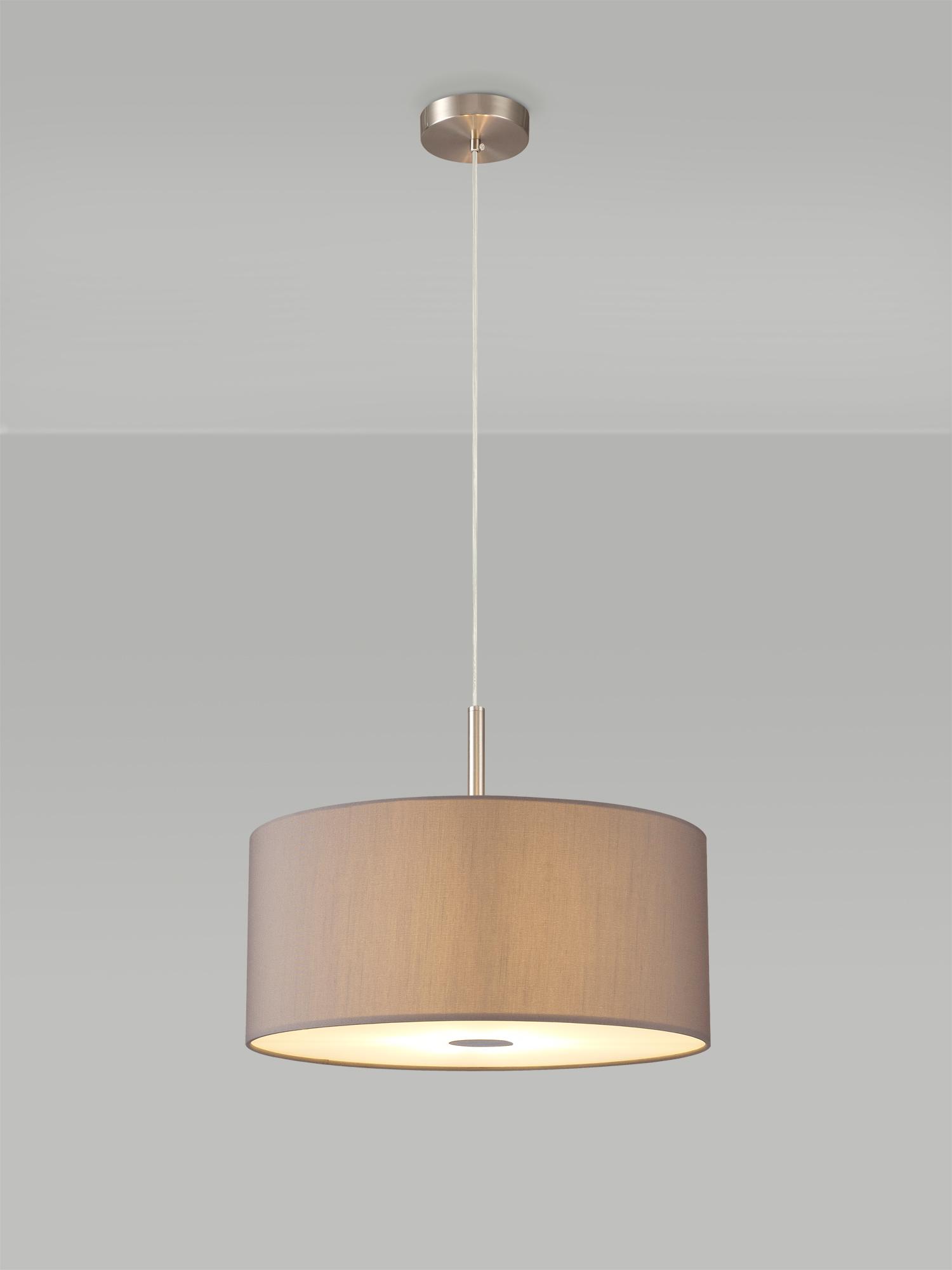 Baymont Satin Nickel  3 Light E27 Single Pendant With 40cm x 18cm Faux Silk Shade, Grey/White Laminate & Frosted/PC Acrylic Diffuser