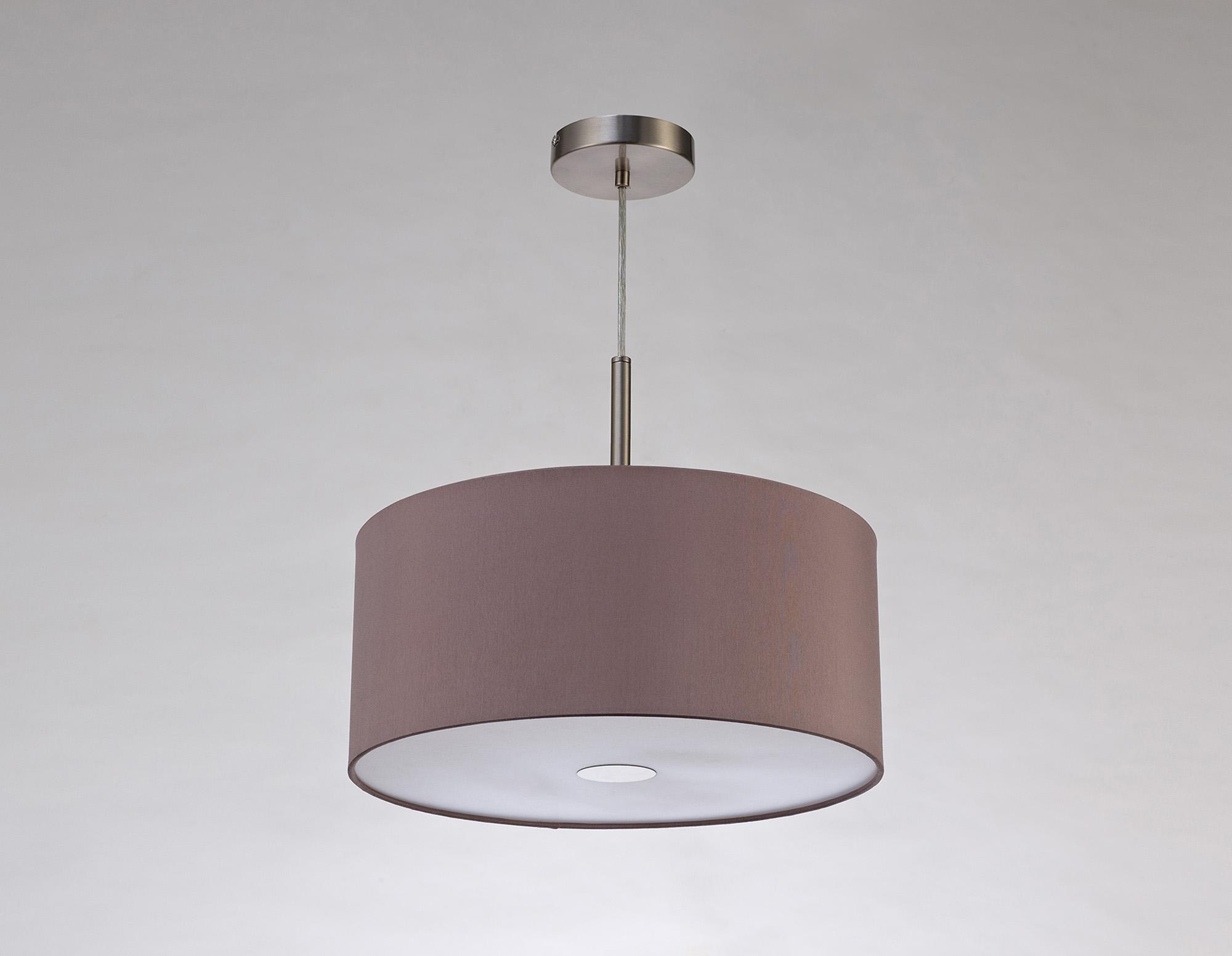 Baymont Satin Nickel  3 Light E27 Single Pendant With 40cm x 18cm Dual Faux Silk Shade, Taupe/Halo Gold & Frosted/SN Acrylic Diffuser