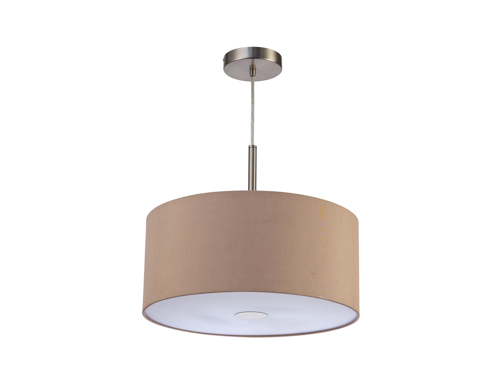 Baymont Satin Nickel  3 Light E27 Single Pendant With 40cm x 18cm Dual Faux Silk Shade, Antique Gold/Ruby & Frosted/SN Acrylic Diffuser