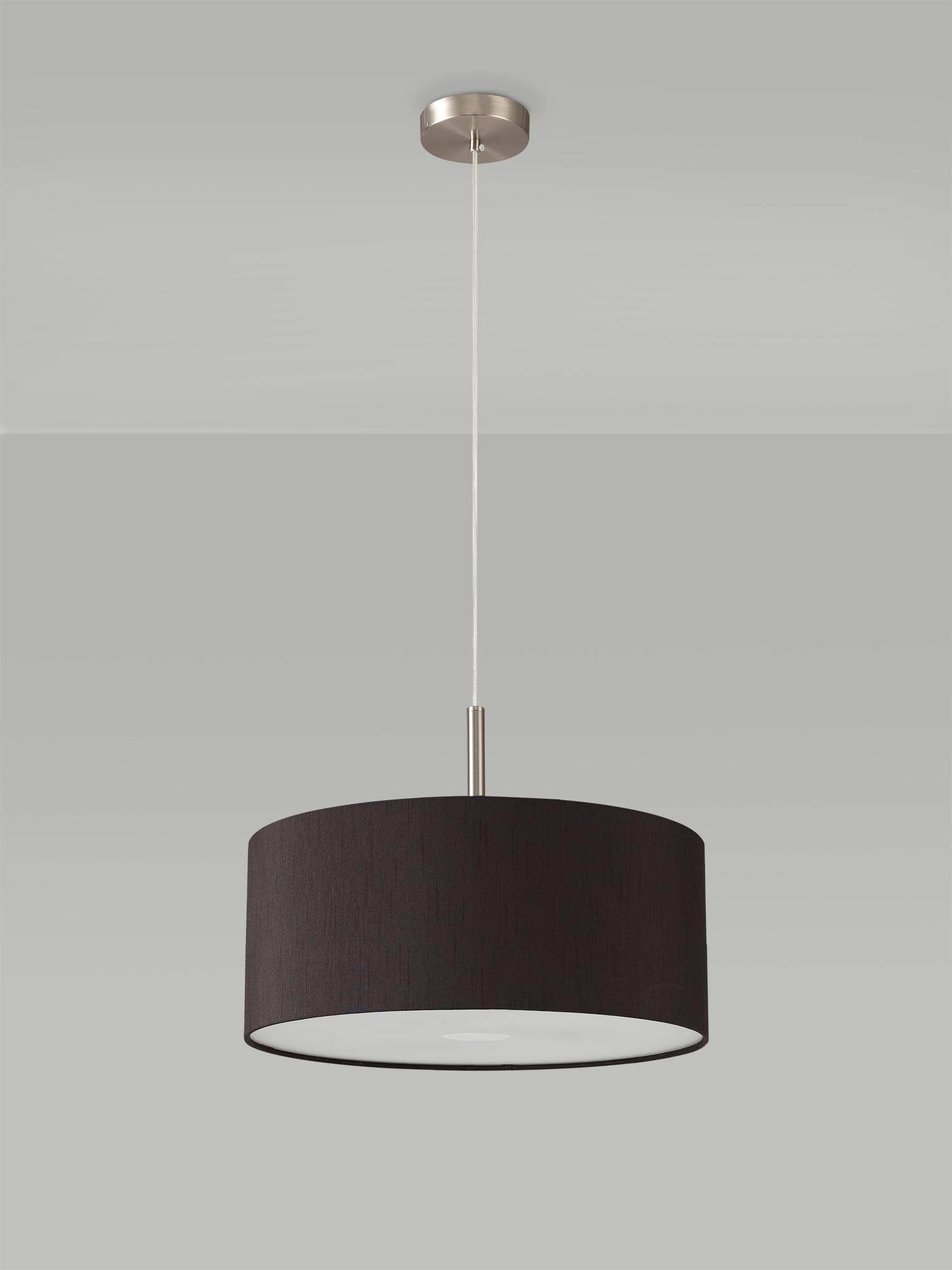 Baymont Satin Nickel  3 Light E27 Single Pendant With 40cm x 18cm Faux Silk Shade, Black/White Laminate & Frosted/SN Acrylic Diffuser